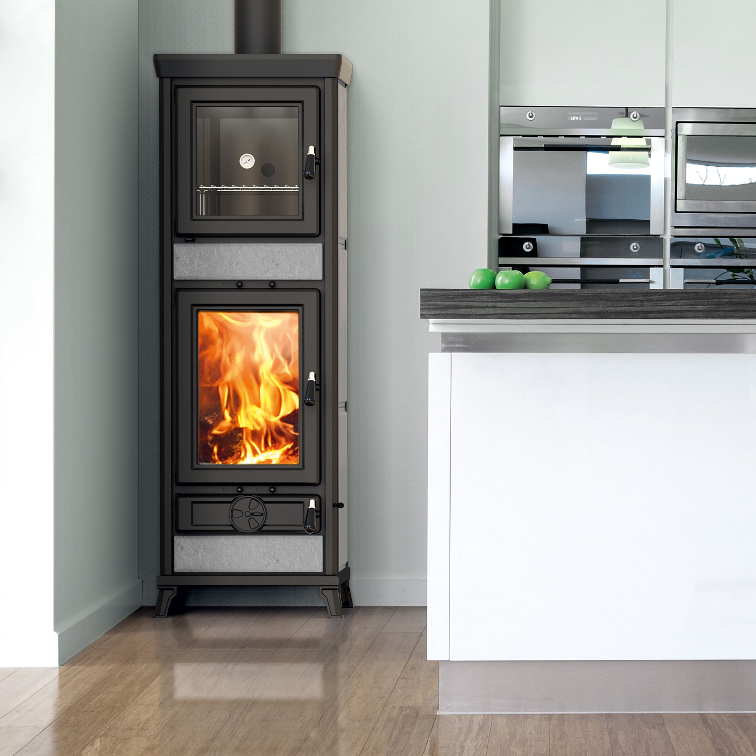 Thermorossi Anna Evo Easy Kaminofen Anthrazitgrau mit Backfach, Auslaufmodell
