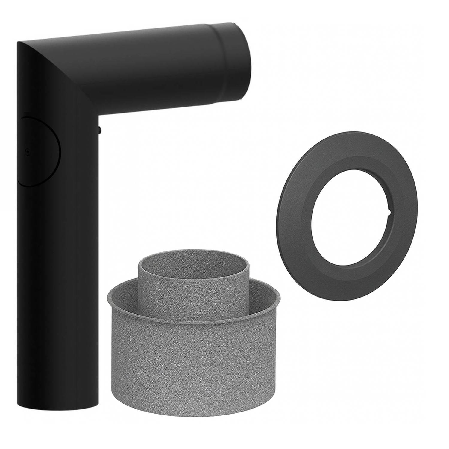 Raik Lifestyle Set Winkelbogen 150mm schwarz 90° 2-tlg mit Tür für Rauchrohr / Ofenrohr