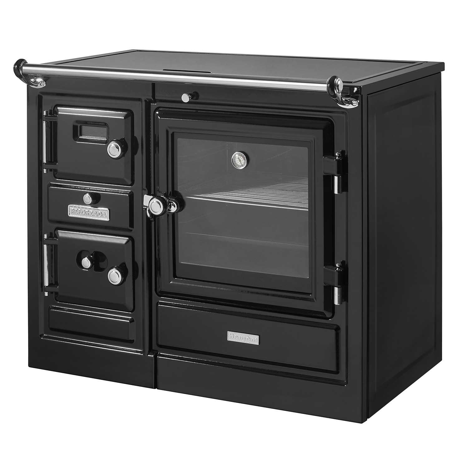 Hergom Saja 8/100 SE Küchenofen Gusseisen schwarz, Herdplatte Glaskeramik, RR hinten