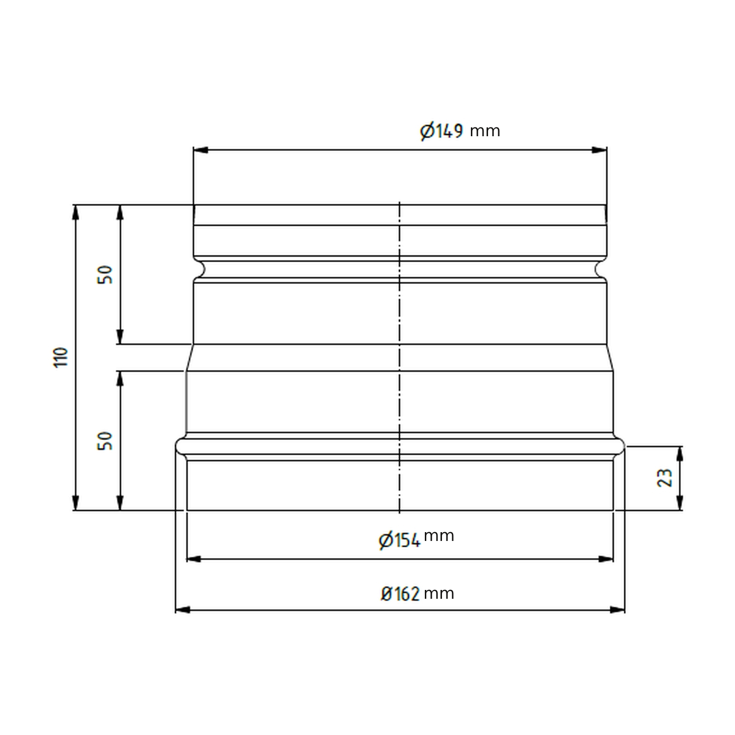 Raik Lifestyle Ofenanschlussstück Durchmesser 150x110x2,00mm mit Dichtung grau für Rauchrohr/ Ofenrohr