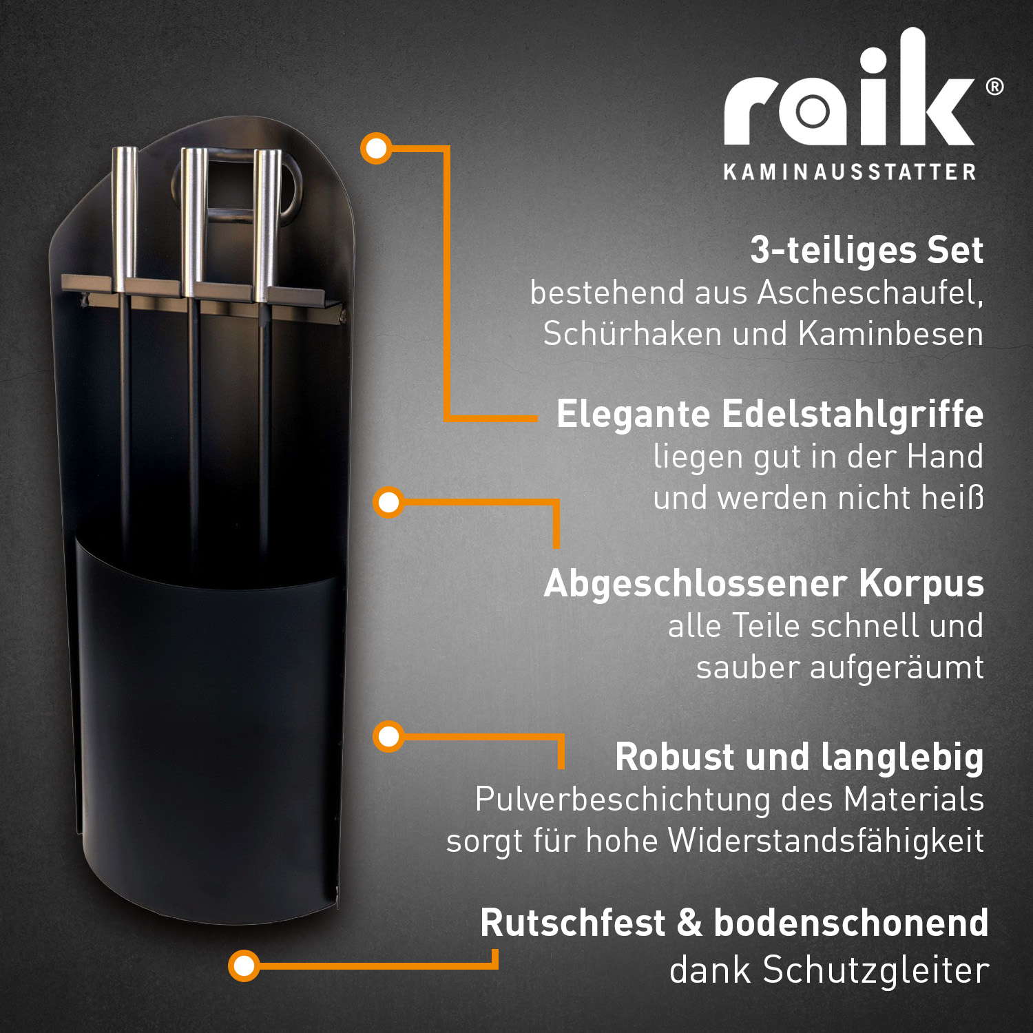 Raik Kaminbesteck Ludwig Set 4-teilig Schwarz