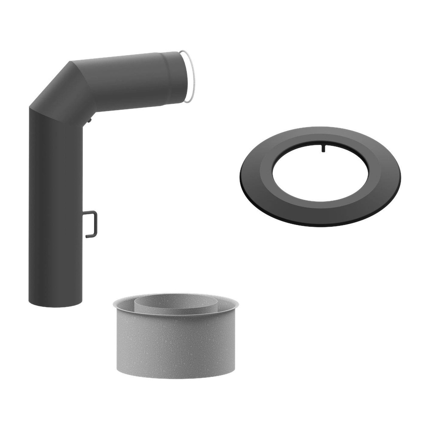 Raik Lifestyle Set Winkelbogen 150mm grau 90° 3-tlg mit Tür und Drosselklappe für Rauchrohr / Ofenrohr