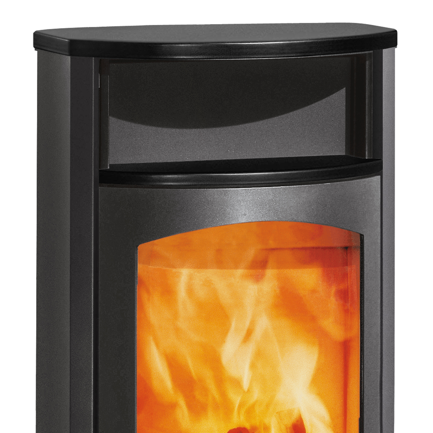 Austroflamm Koko 2.0 Kaminofen Stahl Gussgrau, Warmhaltefach Keramik Schwarz matt, Topplatte Keramik Schwarz matt, RRA hinten