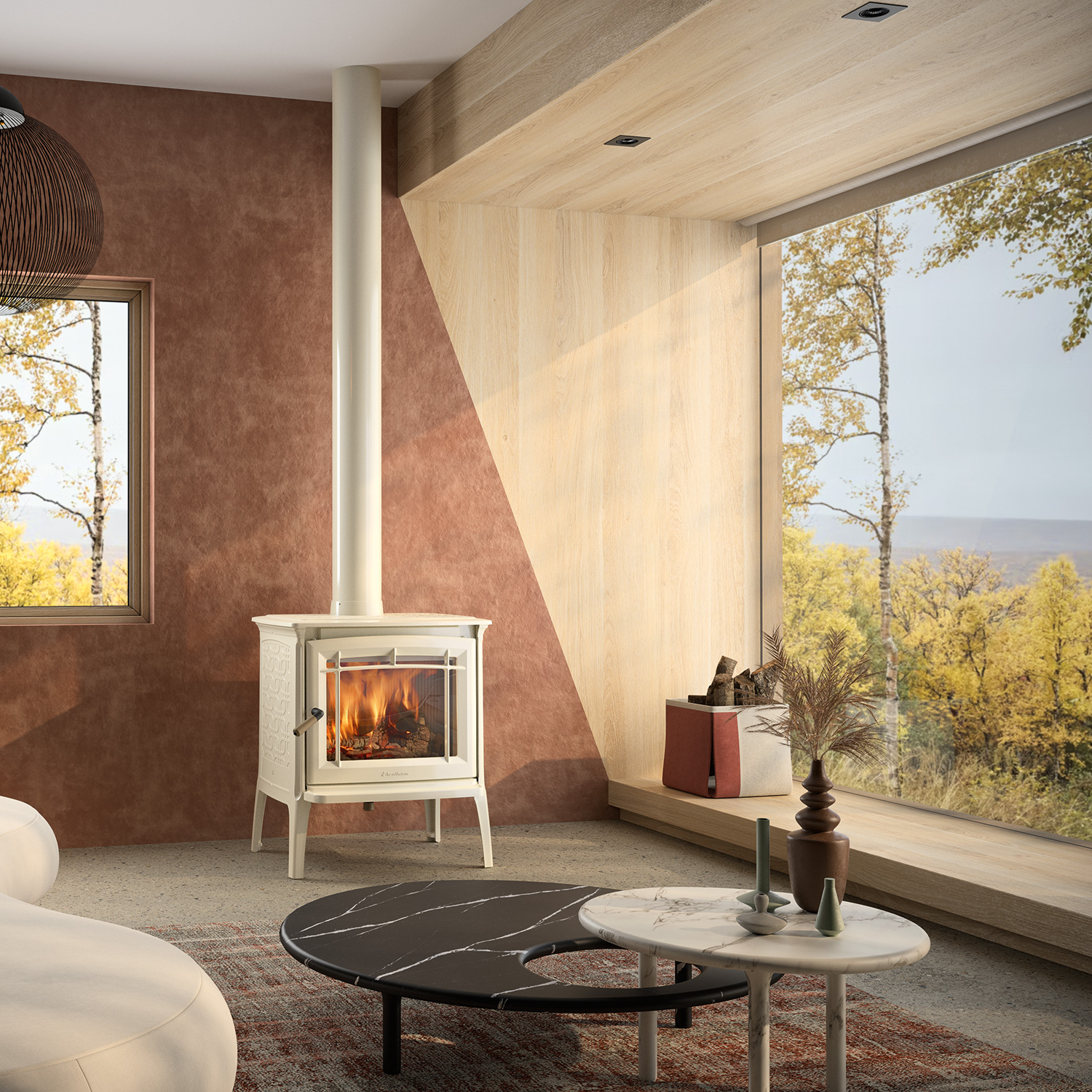 Hergom Shelburne Kaminofen Gusseisen Beige emailliert