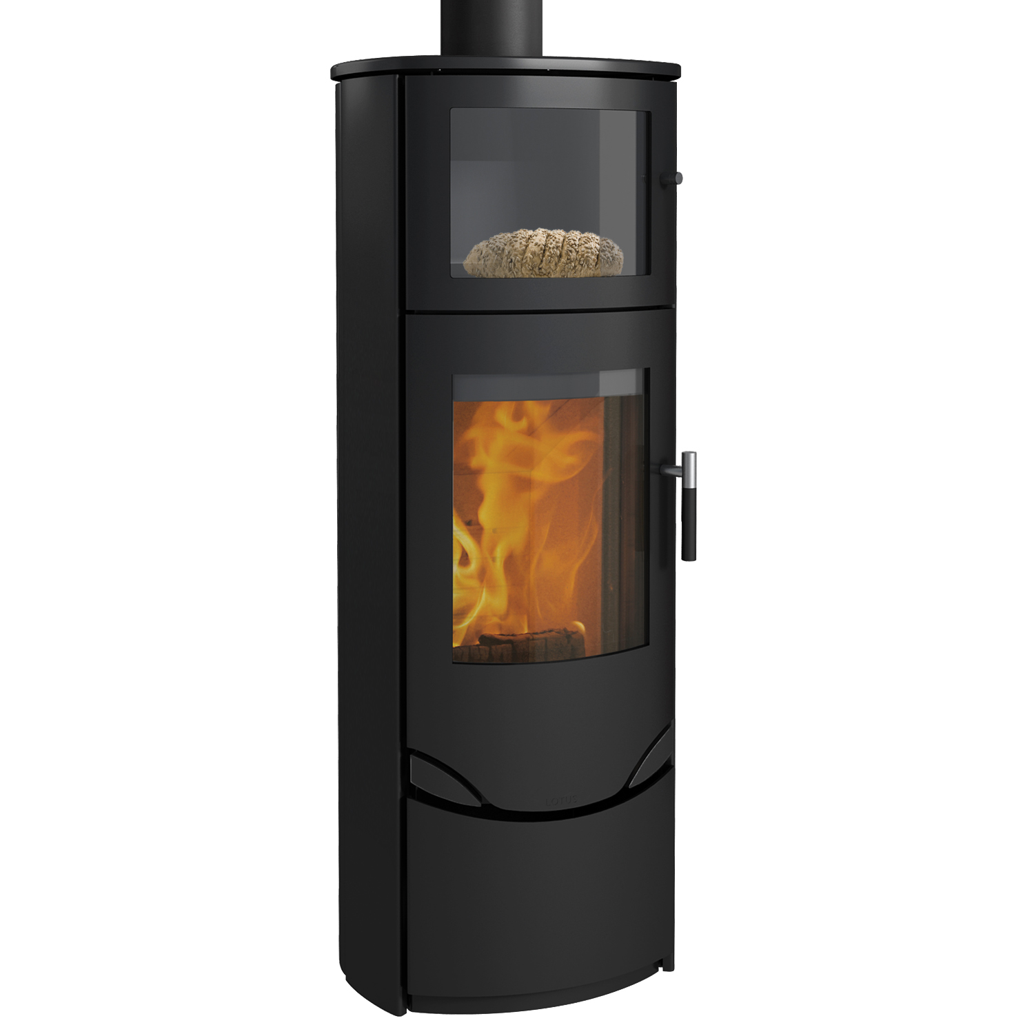 Lotus Prio 7 Kaminofen Stahl Schwarz mit Backfach, RR hinten od. RR oben