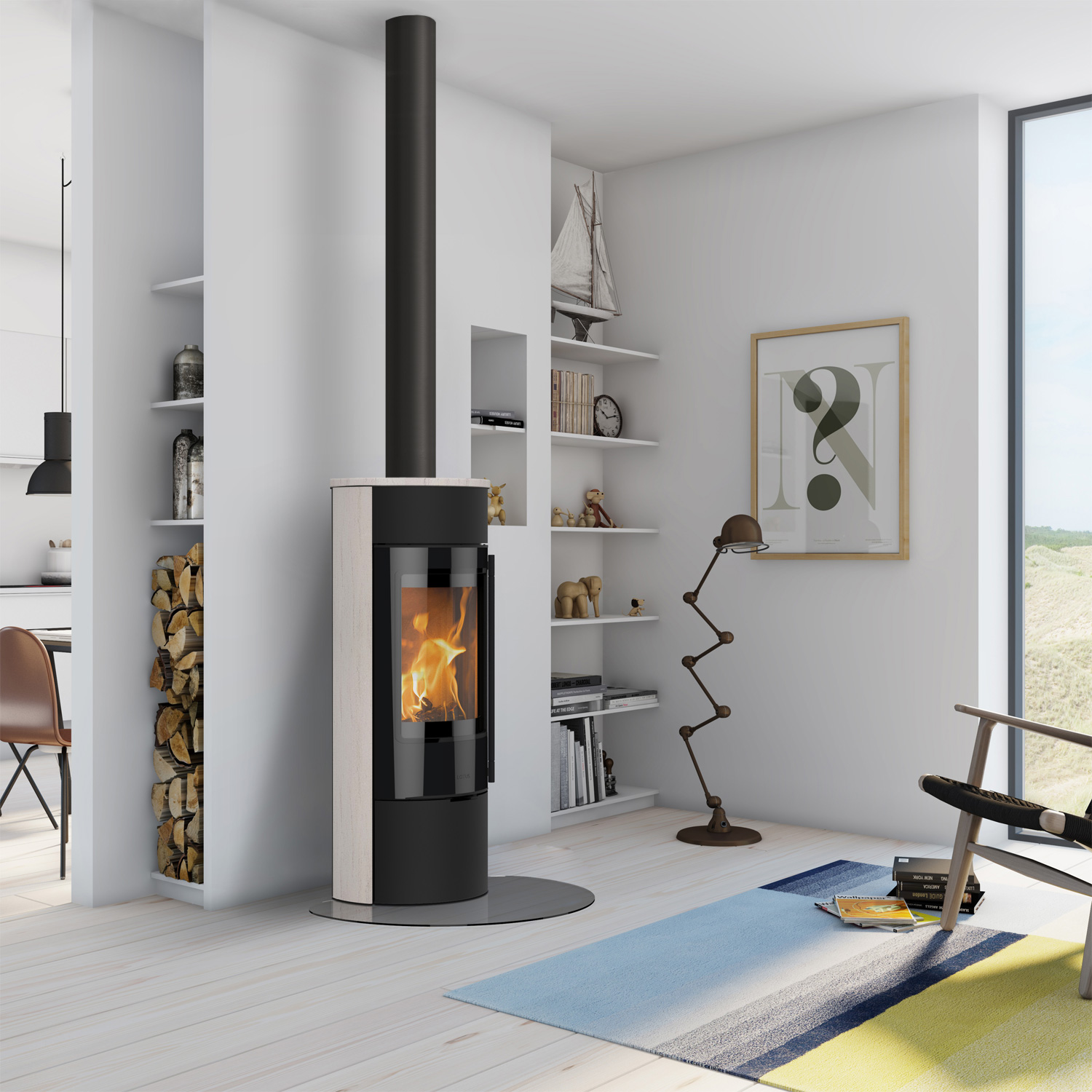 Lotus Prestige Magic 40 Kaminofen Schwarz/ Limestone, RR hinten od. RR oben / optional Griffvarianten