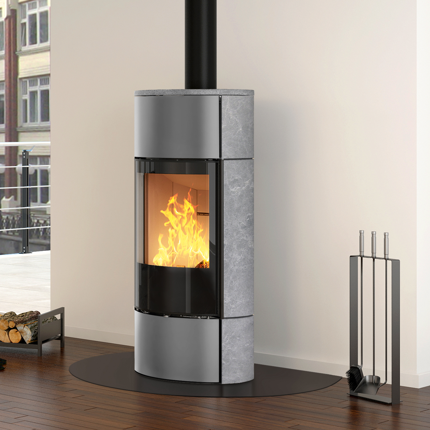 Spartherm Senso M H2O wasserführender Kaminofen Titan / Speckstein