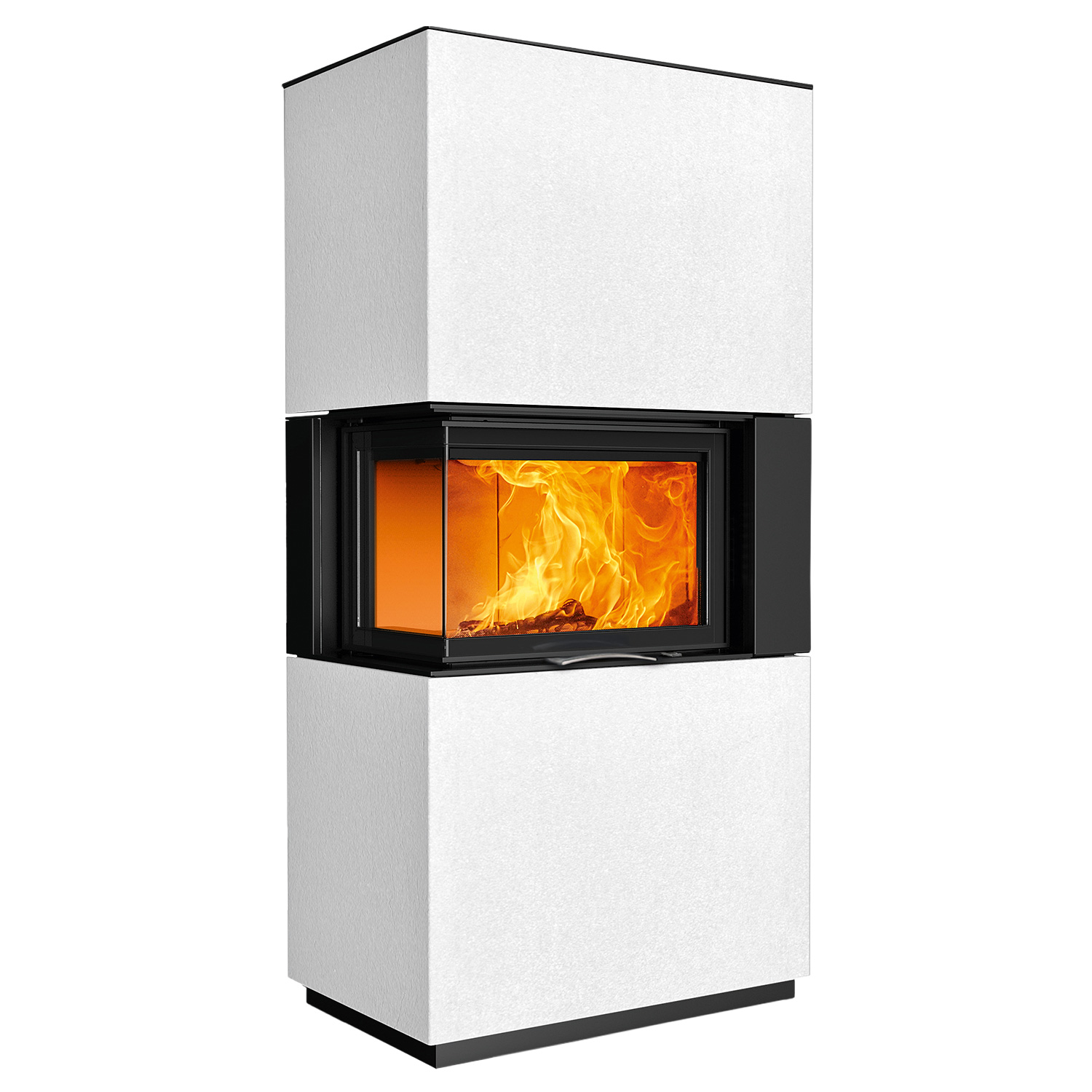 Austroflamm Sam 2.0 Kaminbausatz Eckverglasung links mit Schiebetür Beton Polar White