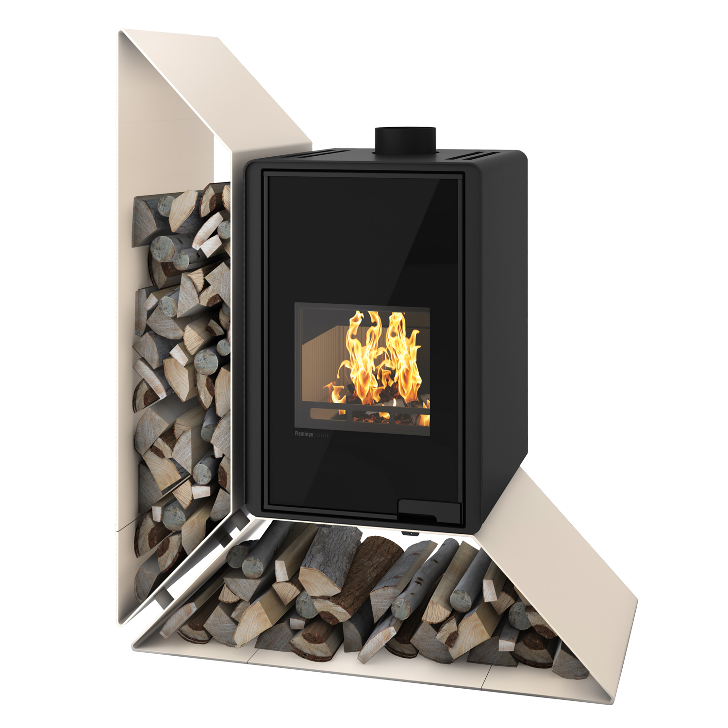 HS Flamingo Deluxe Kampa Kaminofen Creme Regal links