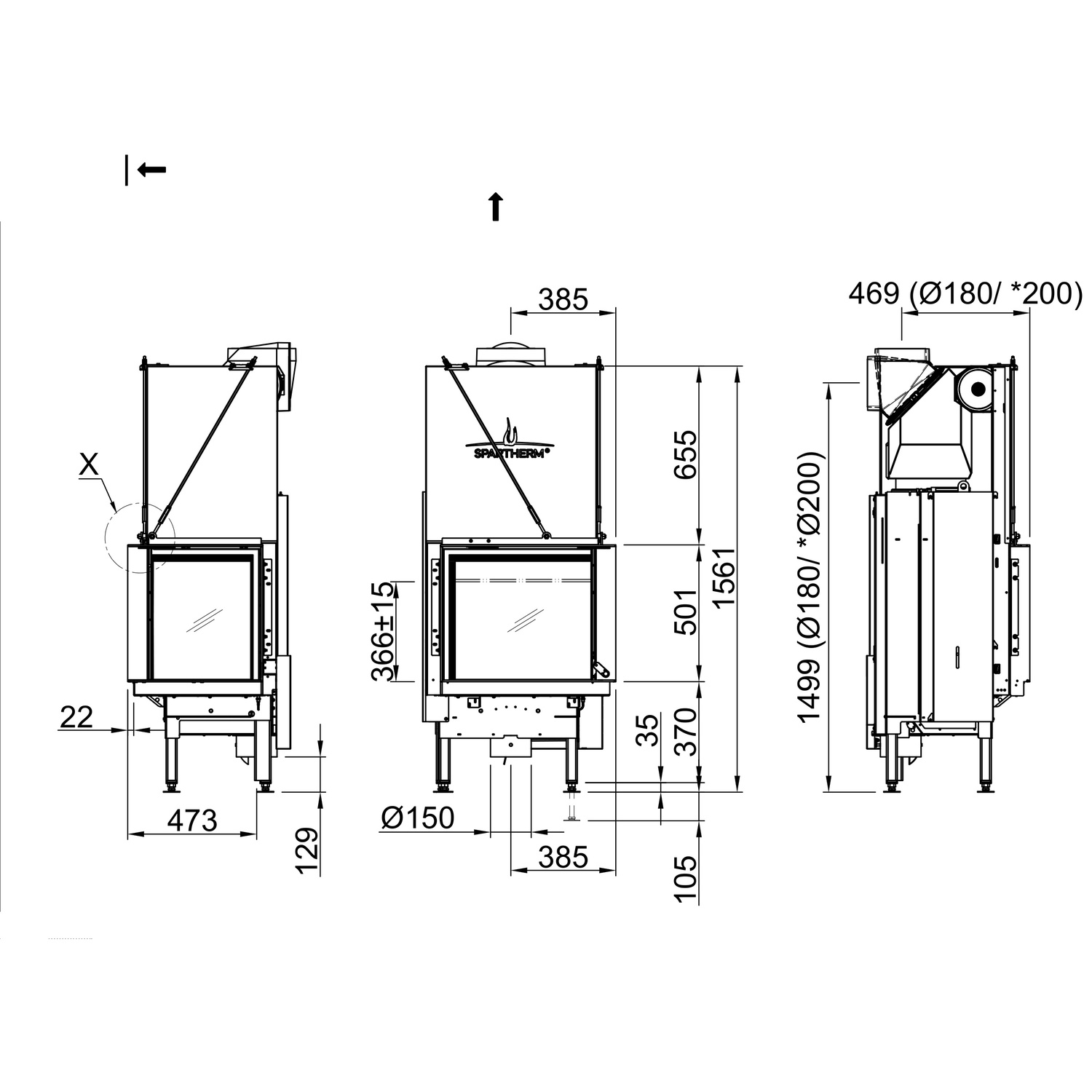 Spartherm Premium V-2R-55h Kamineinsatz 200 mm