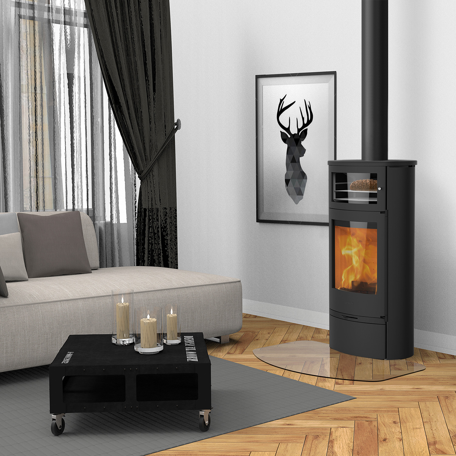 Lotus Jubilee 35 Kaminofen Schwarz mit Warmhaltefach, RR hinten od. RR oben