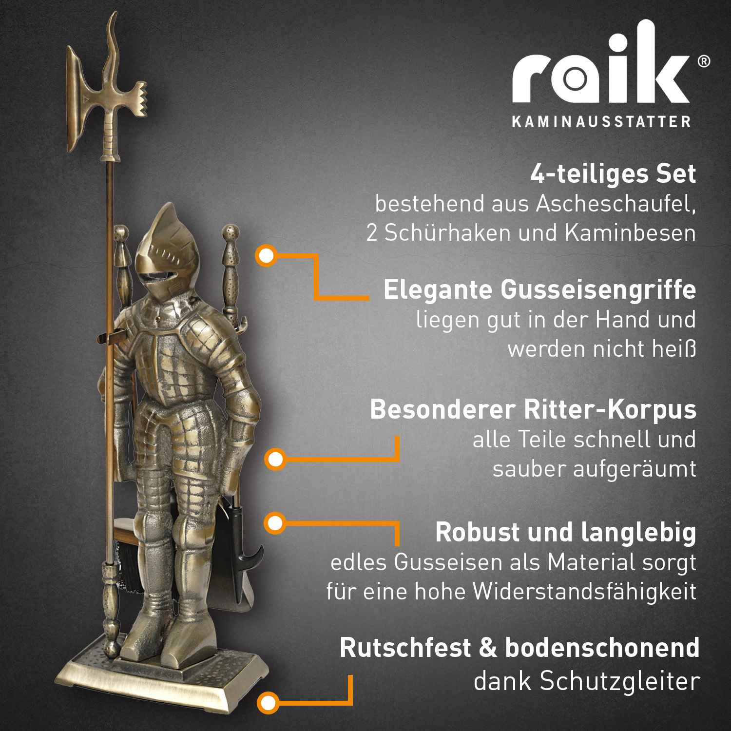 Kaminbesteck Ritter Kunibert, 4-teilig, 73,5 cm