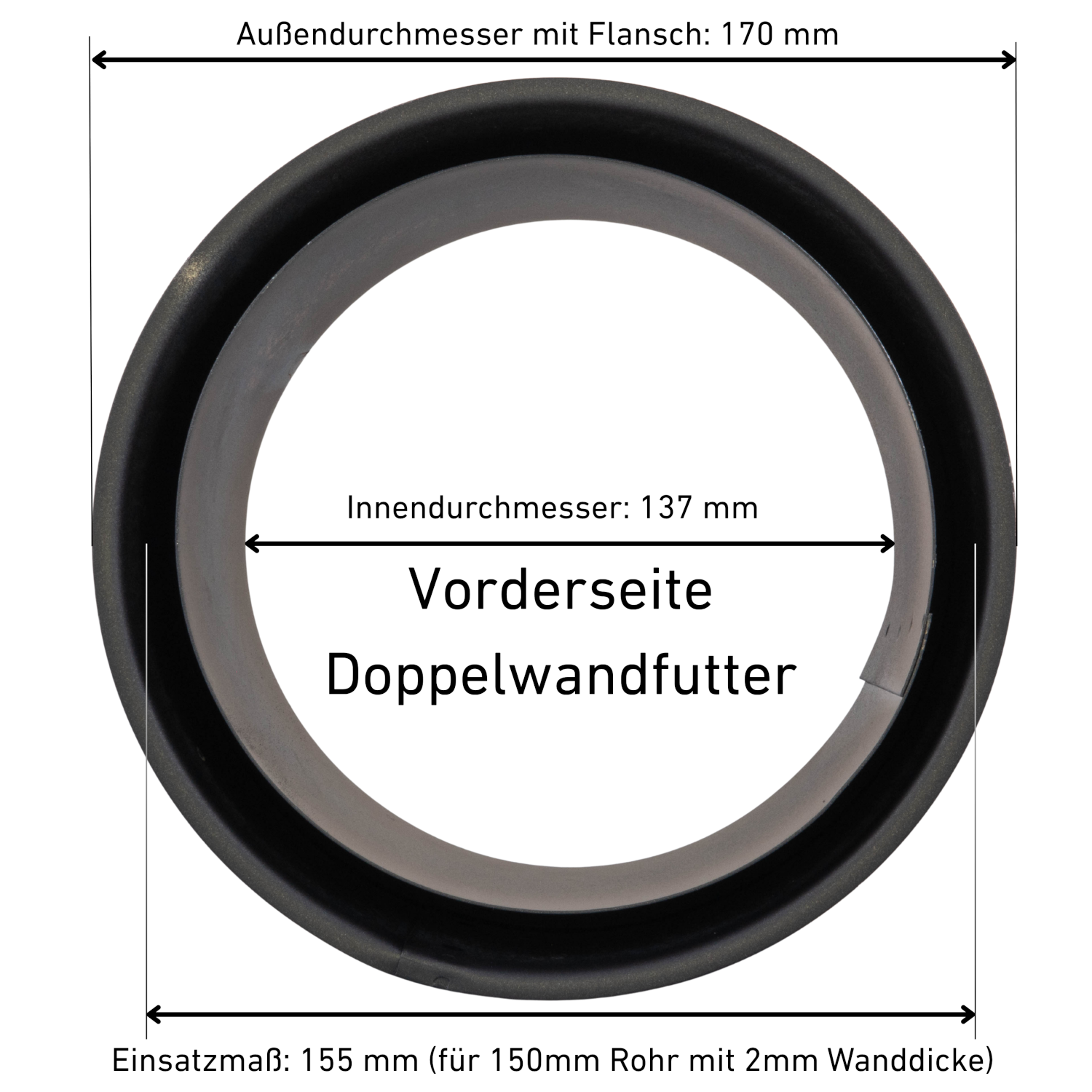 Raik Basic Doppelwandfutter 150mm schwarz für Rauchrohr / Ofenrohr