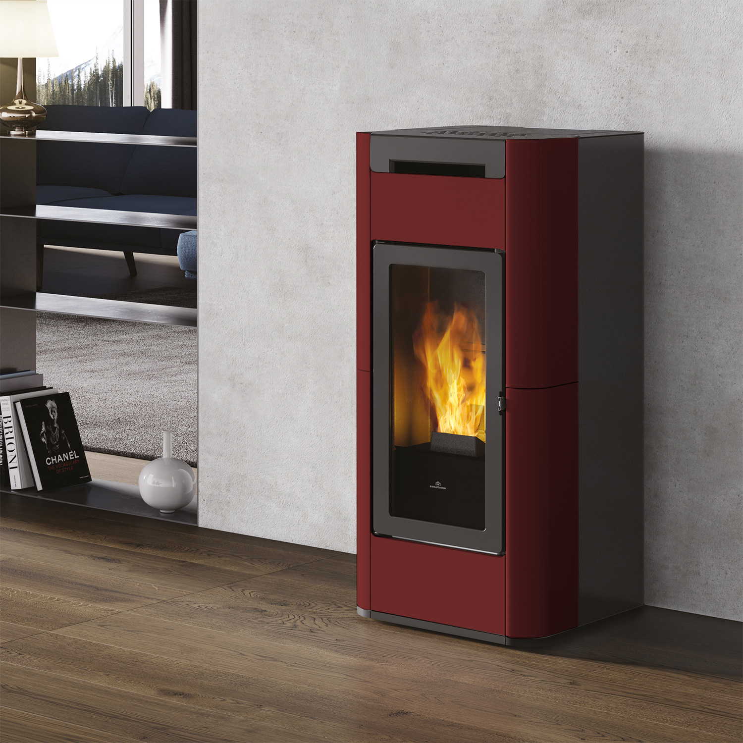 Edilkamin Tera H 25 EVO wasserführender Pelletofen Keramik Bordeaux