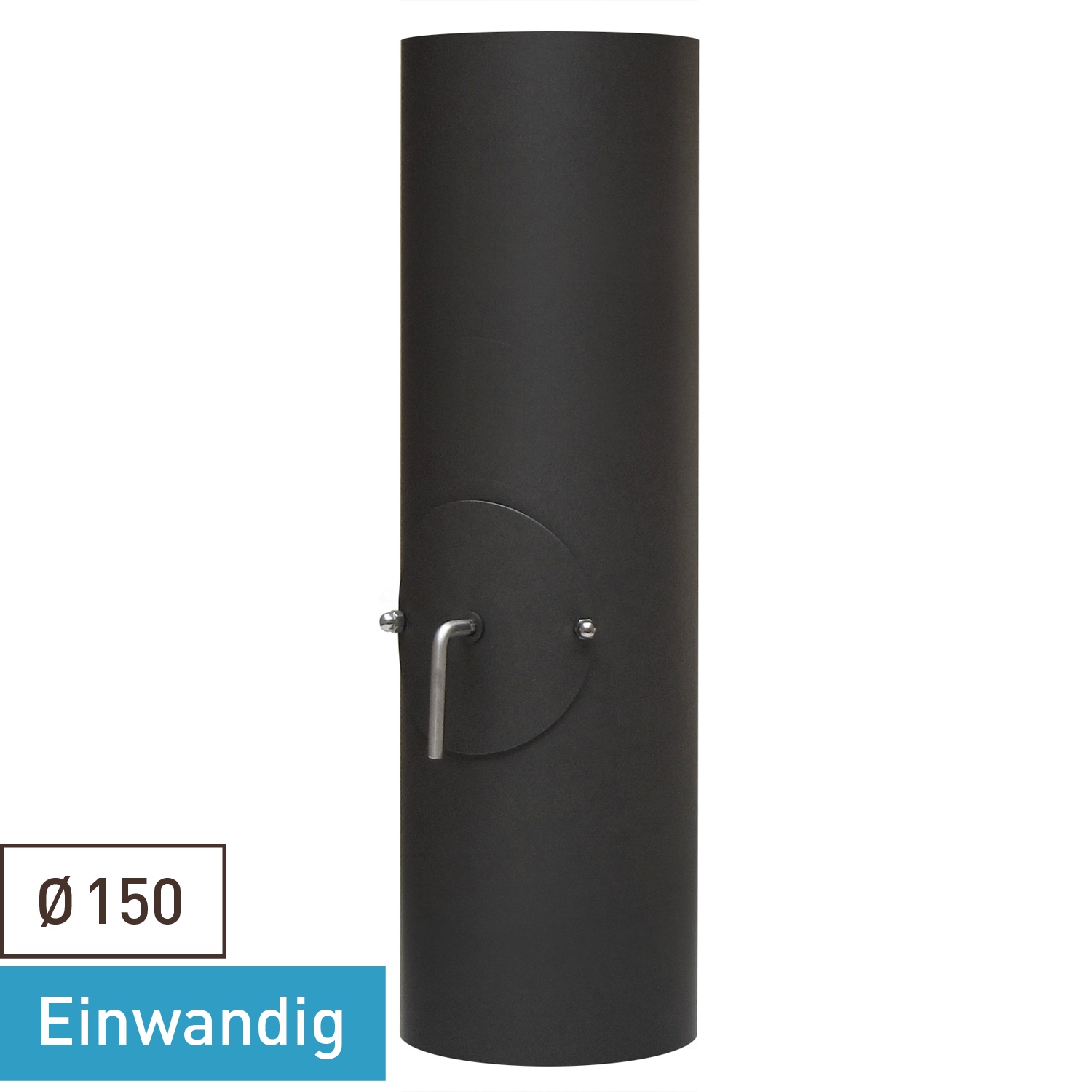 Raik Basic Längenelement 150mm schwarz L: 500mm mit Drosselklappe, Tür, Kondensatring für Rauchrohr / Ofenrohr
