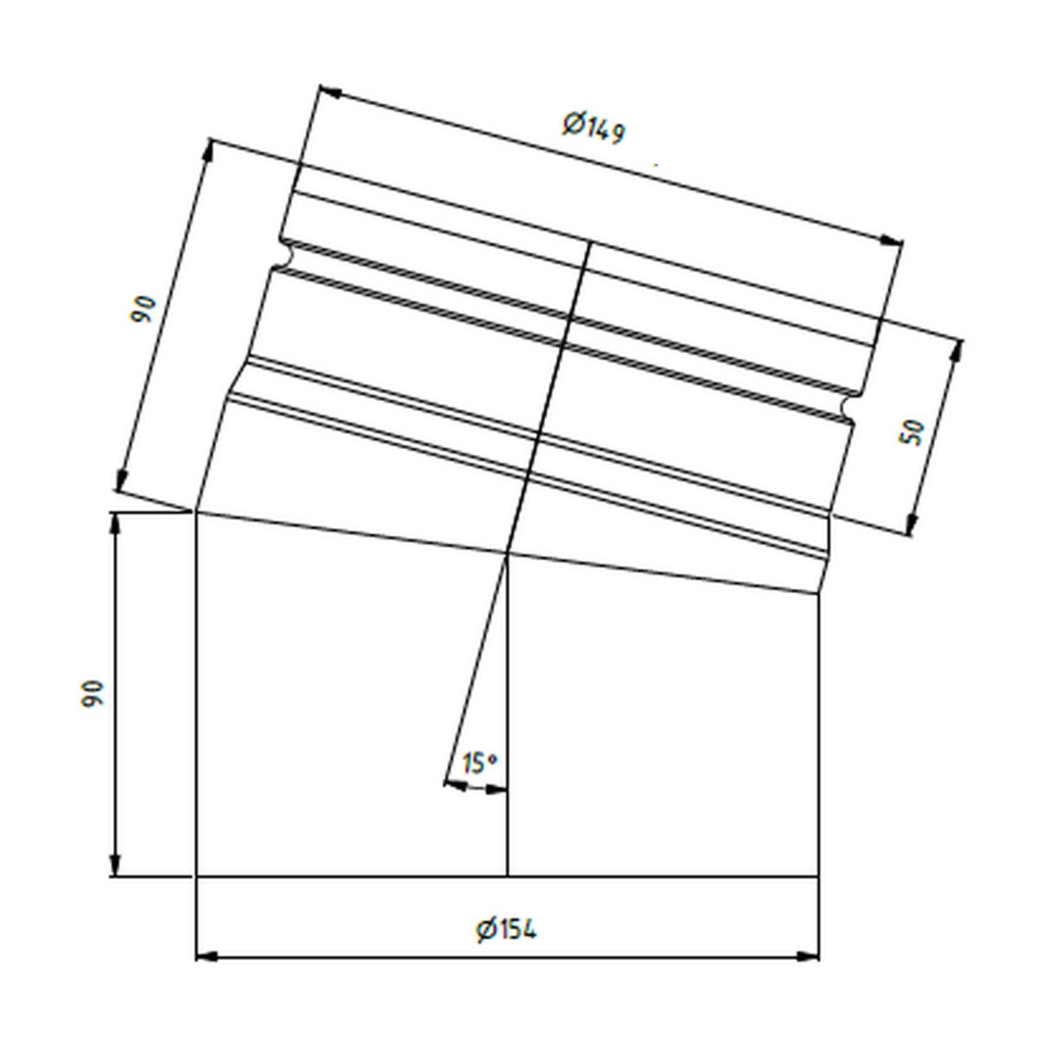 Raik Lifestyle Bogen Durchmesser 150/15° 2,00mm eingezogen 2-tlg mit Dichtung grau für Rauchrohr/ Ofenrohr