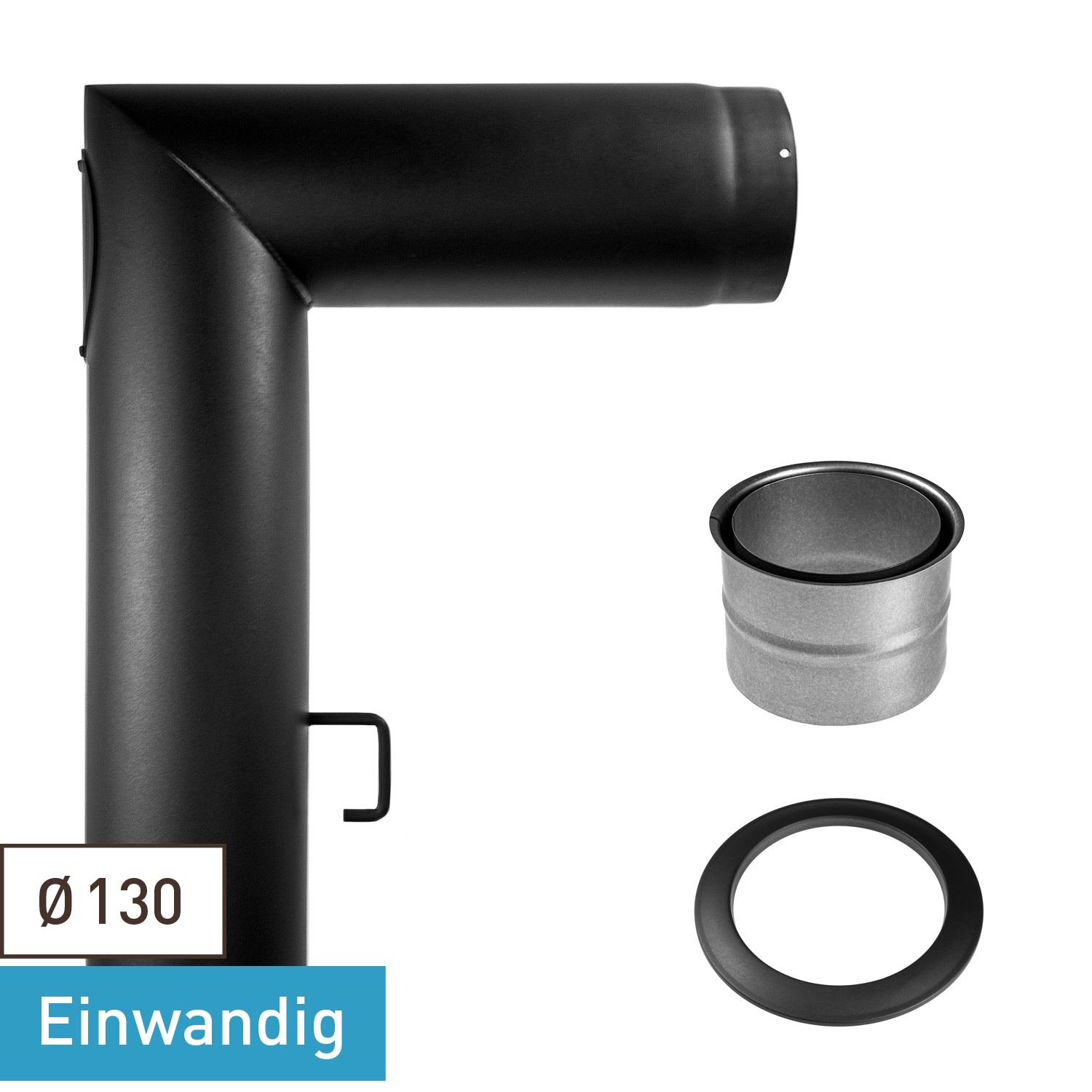 Raik Basic Rauchrohrbogen-Set 130mm schwarz 2-teilig – eckig für Rauchrohr / Ofenrohr