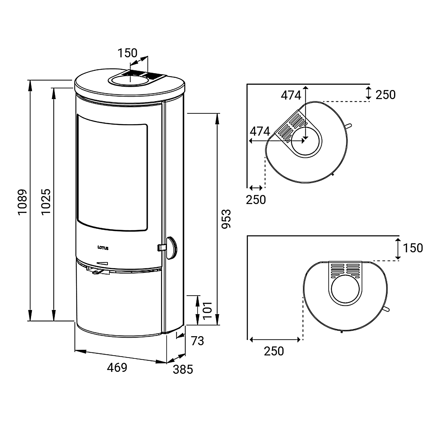 Lotus Prestige Basic Indian Night, Tür Grau, Rauchabgang oben Lotus Prestige Basic Indian Night, Tür Grau, Rauchabgang oben