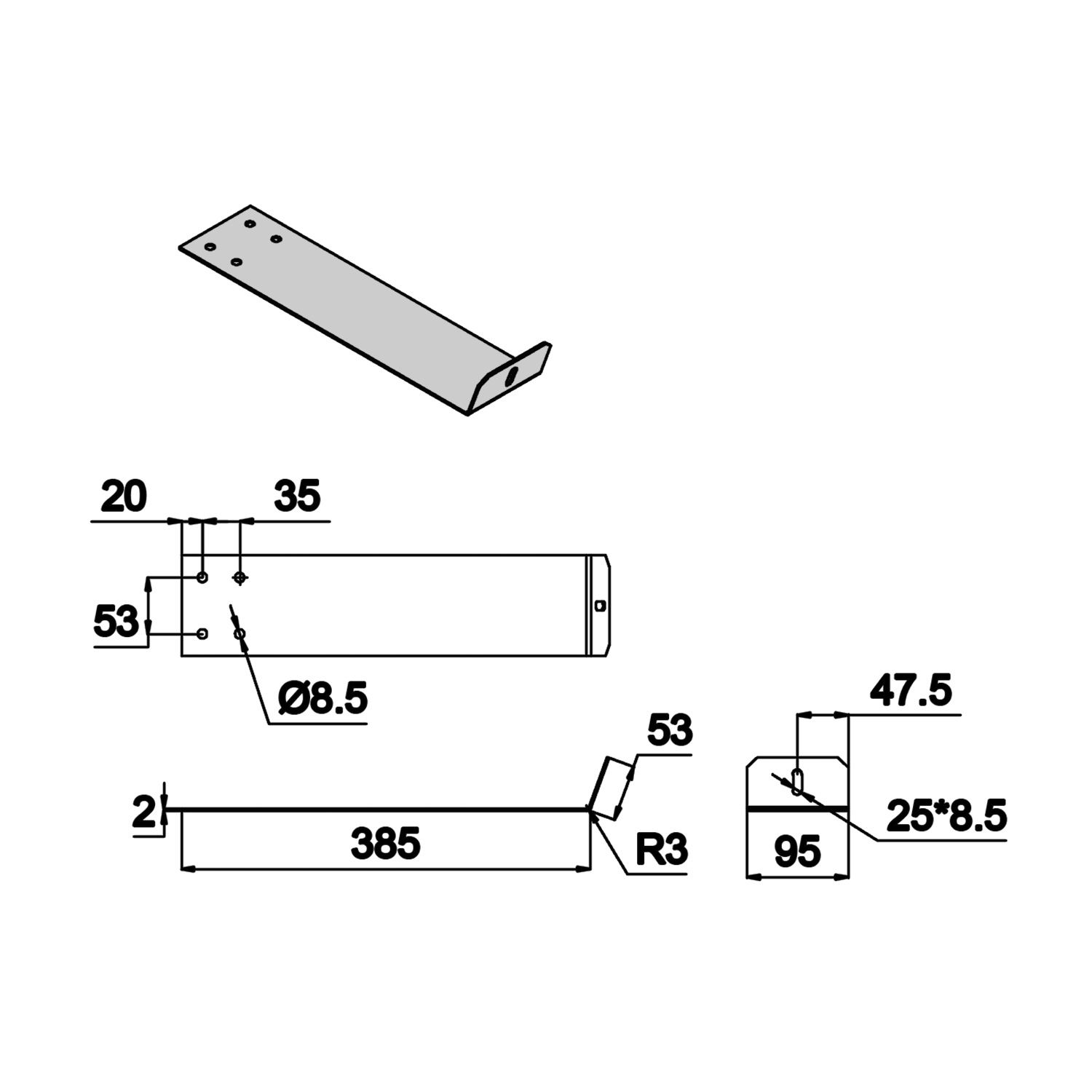 Verstellbare Halterung 20° für Modulbreite 99 cm - 113,4 cm