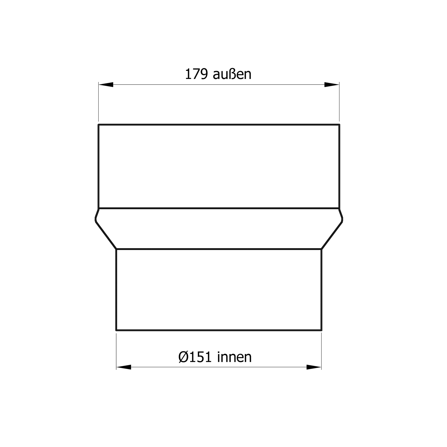 Raik Basic Erweiterung 150mm - 180mm schwarz für Rauchrohr / Ofenrohr