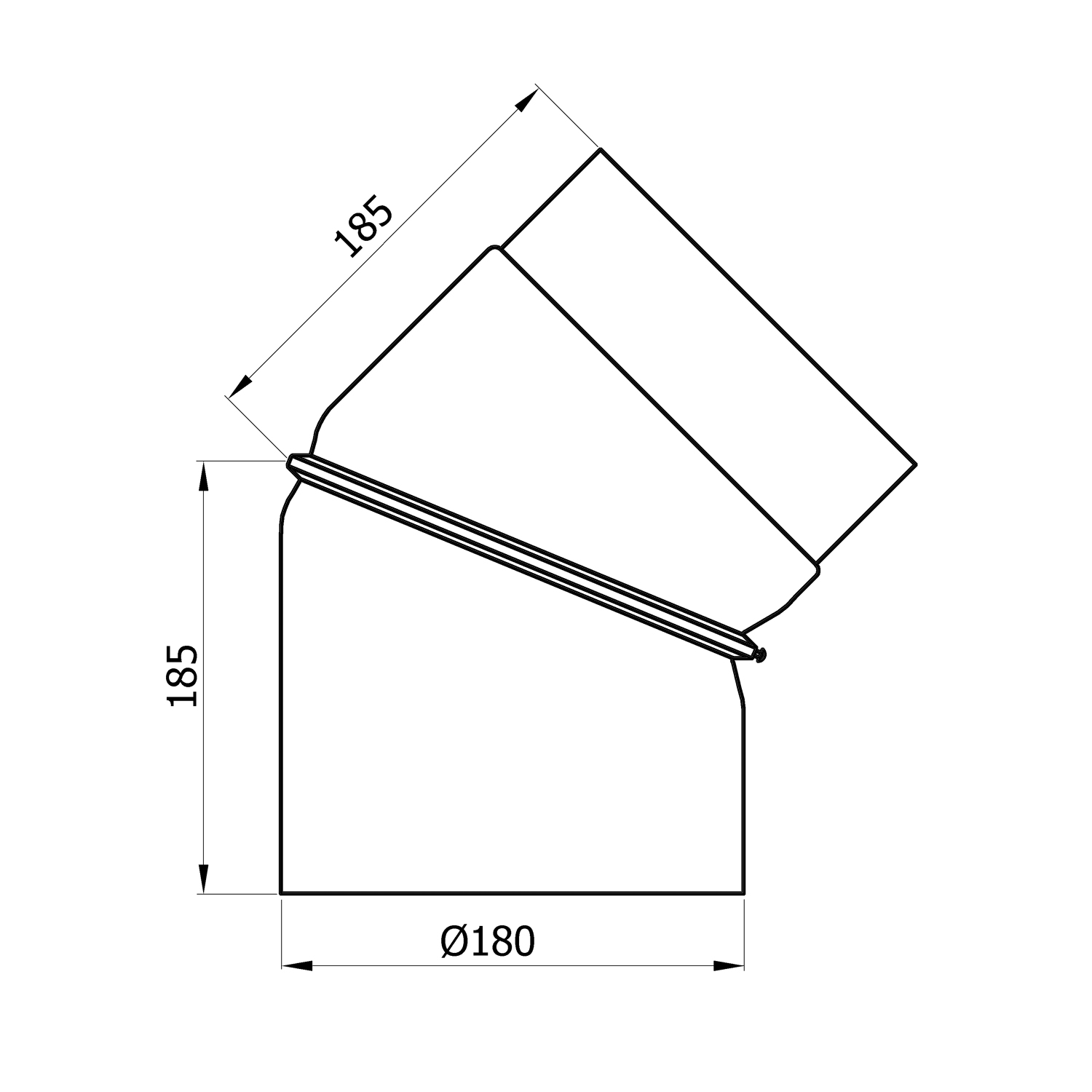 Raik Basic Rauchrohrbogen 180mm schwarz 0–45° ohne Tür für Rauchrohr / Ofenrohr