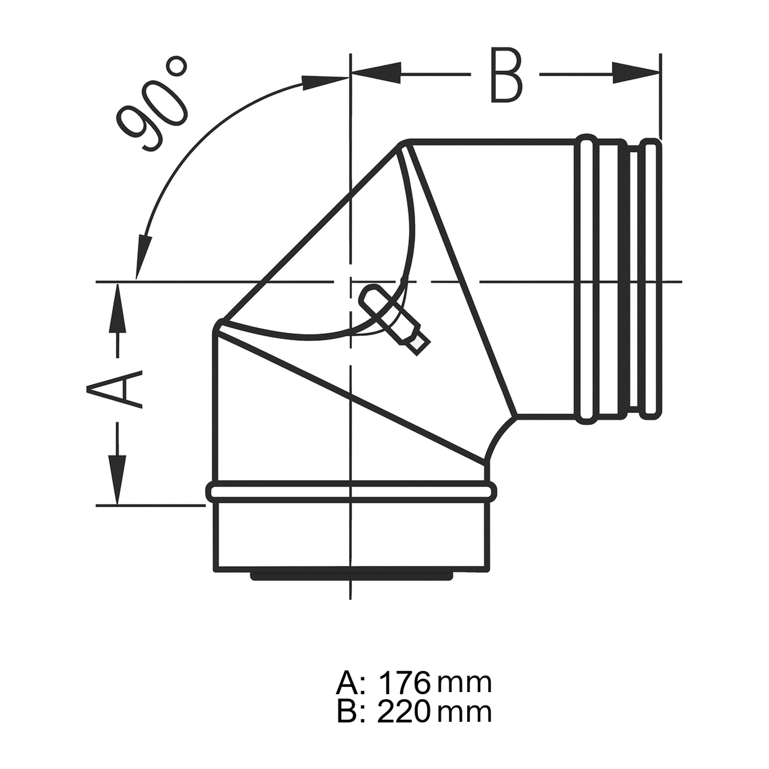 Schiedel ICS Bogen 90° Ø180 mm mit Reinigungsöffnung flach für Festbrennstoffe doppelwandig glänzend