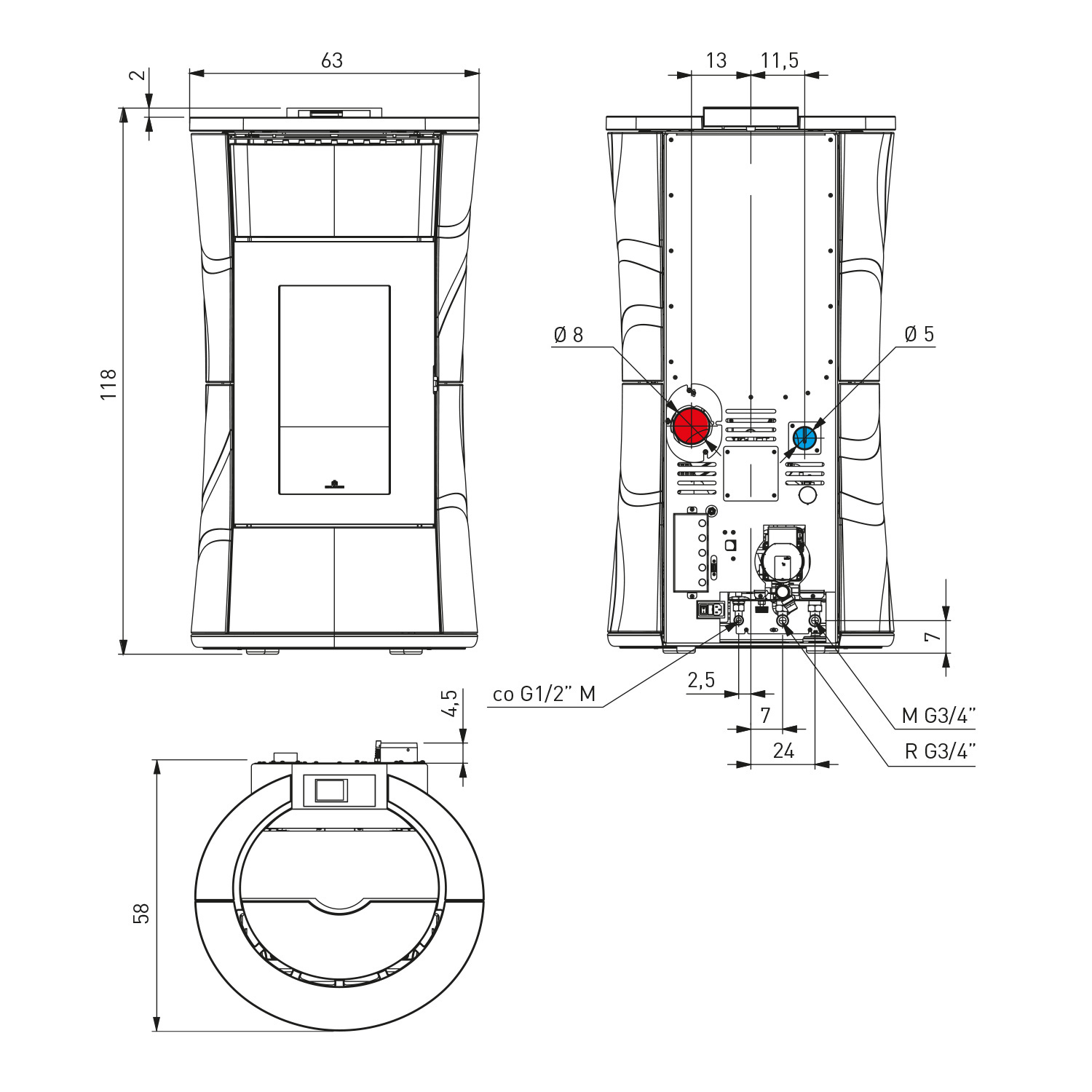 Edilkamin Cherie H 14 Evo Wasserführender Pelletofen Keramik Weiß Komplett-Set Kombispeicher THKE 600 + 1 SWT