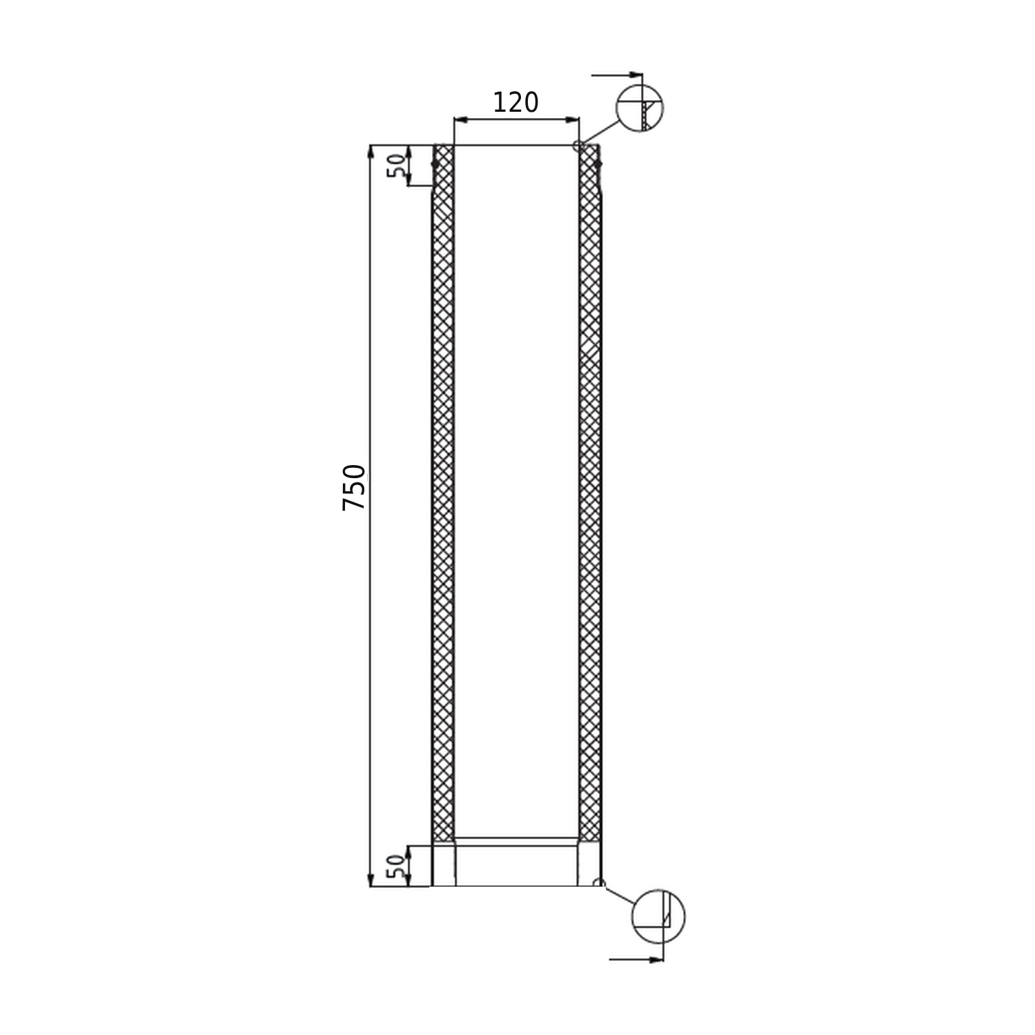 Raik Rohr LS DUO Durchmesser 120x750mm eingezogen mit Dichtung schwarz