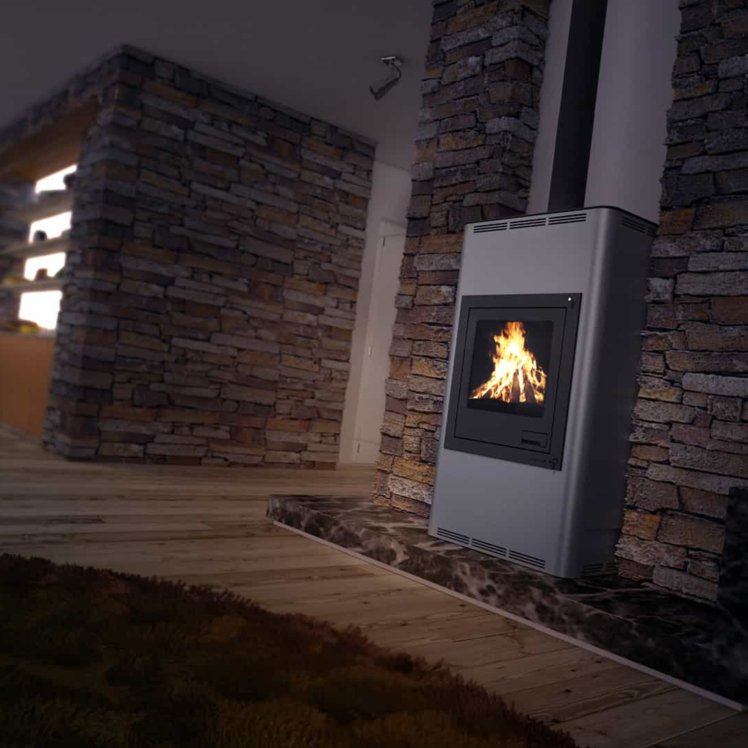 Aquaflam 17 Automatic Wasserführender Kaminofen Grey