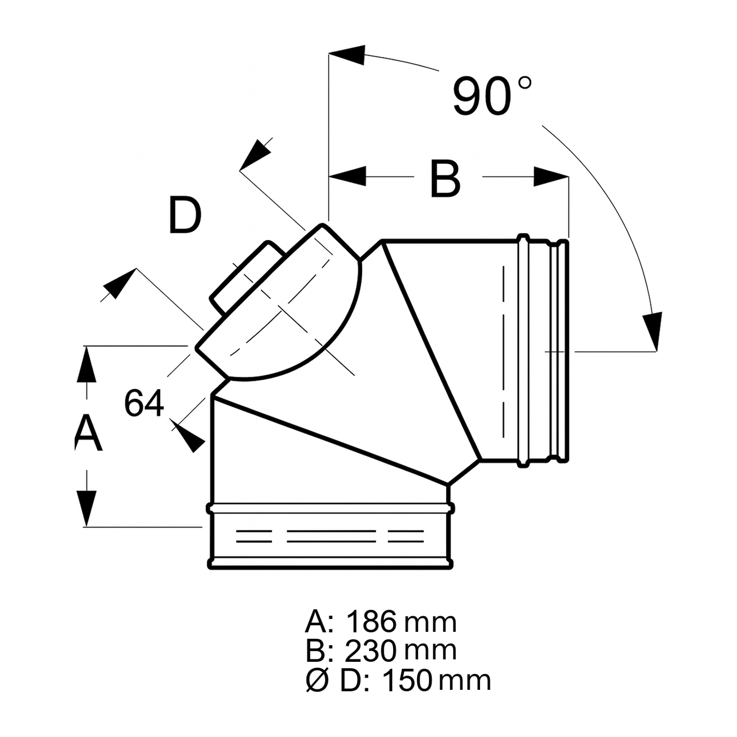 Schiedel ICS Bogen 90° Ø150 mm mit Revisionsverschluss für Öl & Gas doppelwandig glänzend