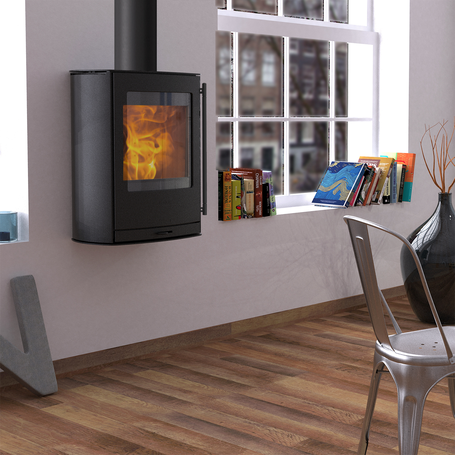 Lotus Jubilee Wall Kaminofen Stahl Schwarz, wandhängend