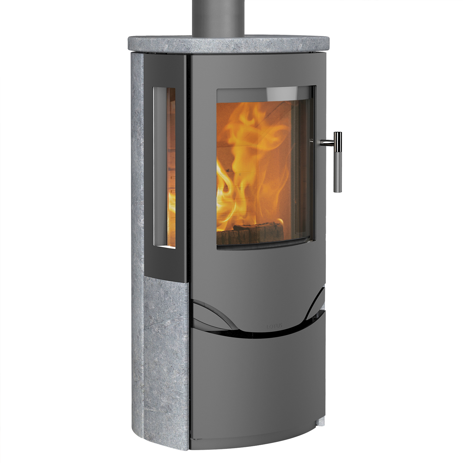 Lotus Prio 6 Kaminofen Grau/ Speckstein / Seitenglas, RR hinten od. RR oben