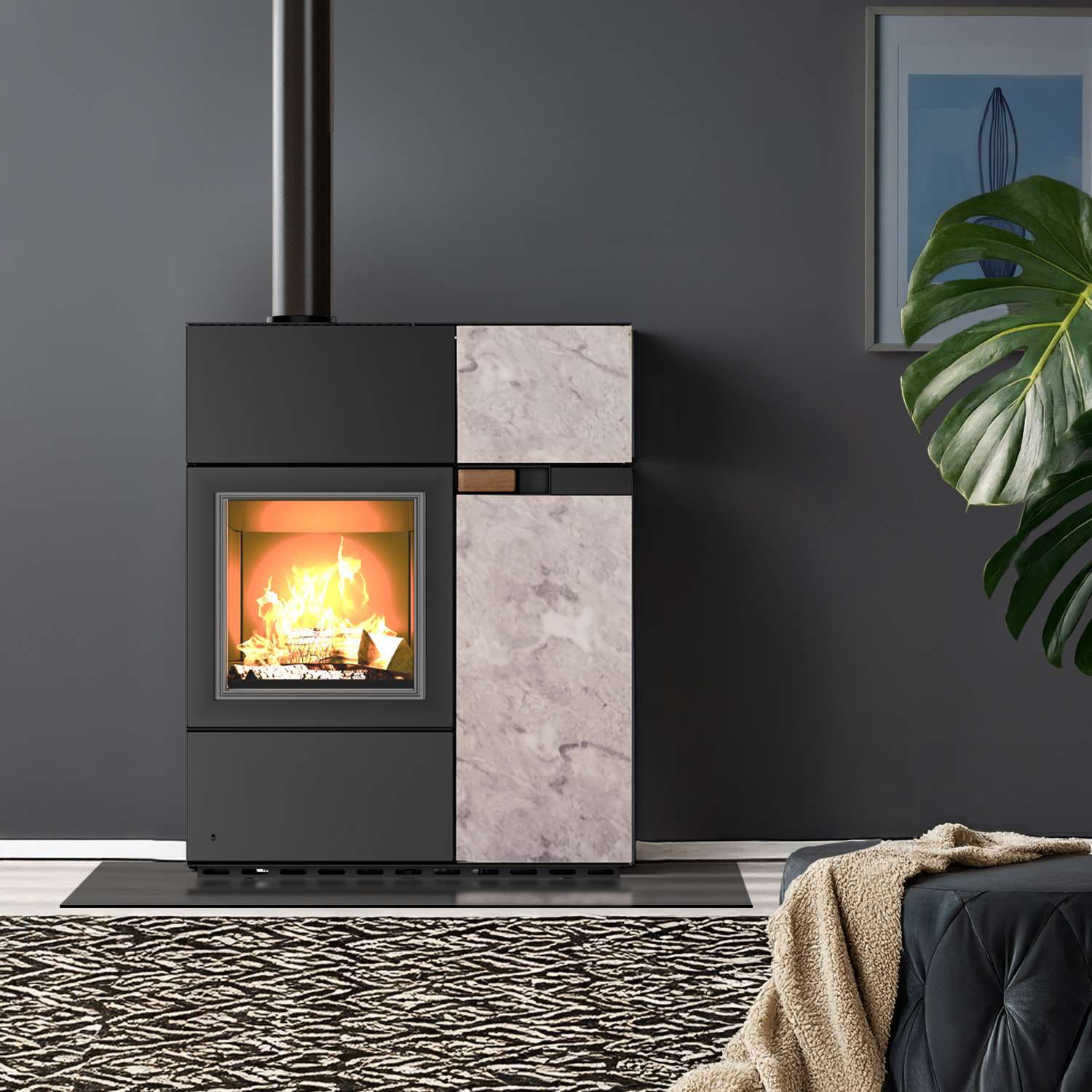 Austroflamm Quadra Duo Pelletofen Stein Marble Grey Clouds