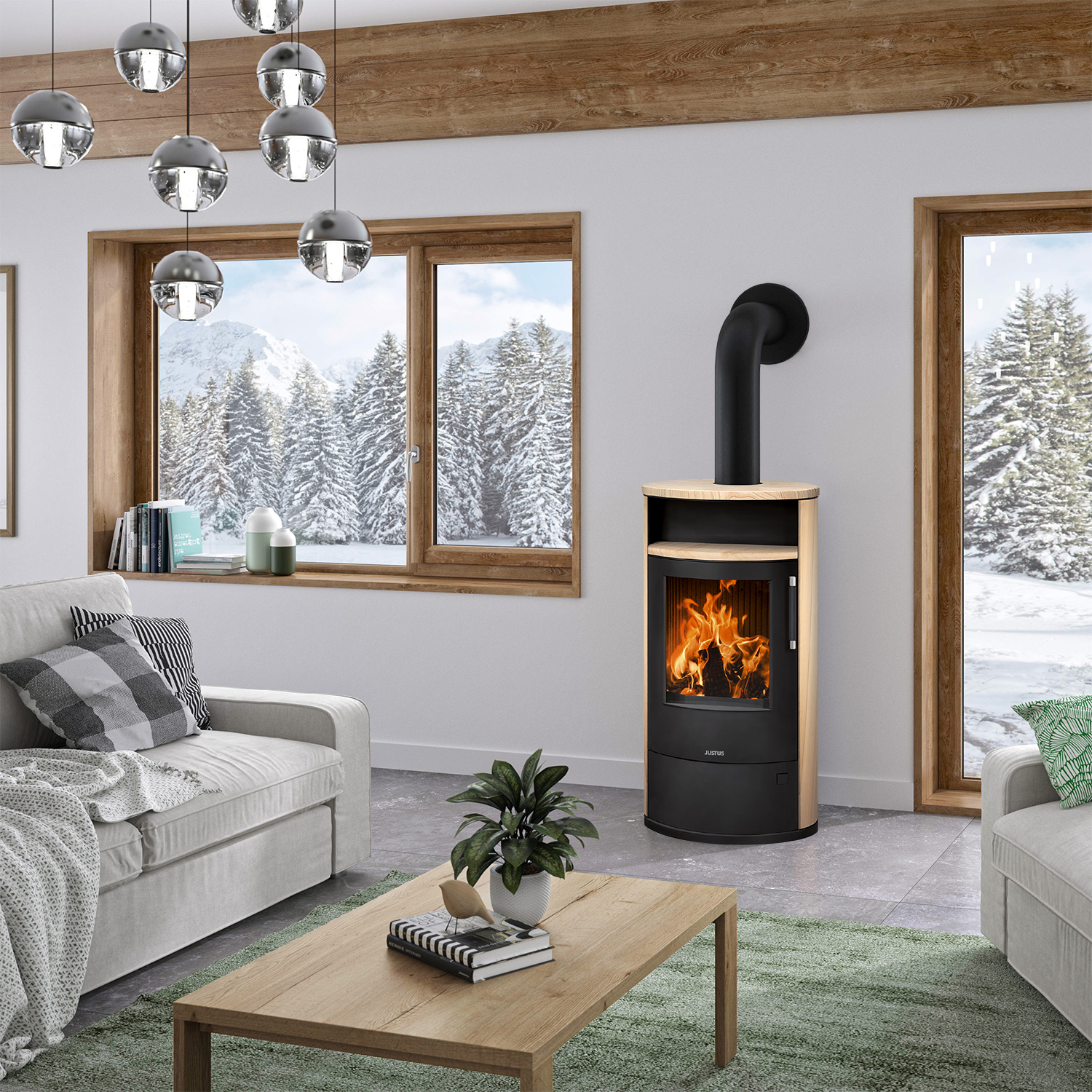 Justus Island 7 2.0 Kaminofen Stahl Schwarz / Sandstein