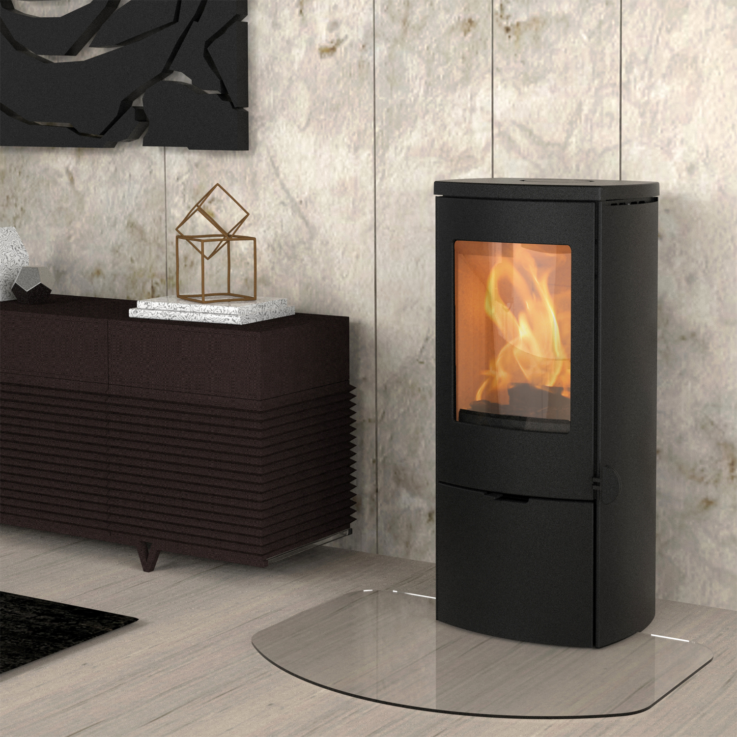 Lotus Mondo 3 Kaminofen Stahl Schwarz, Rauchabgang hinten Lotus Mondo 3 Kaminofen Stahl Schwarz, Rauchabgang hinten