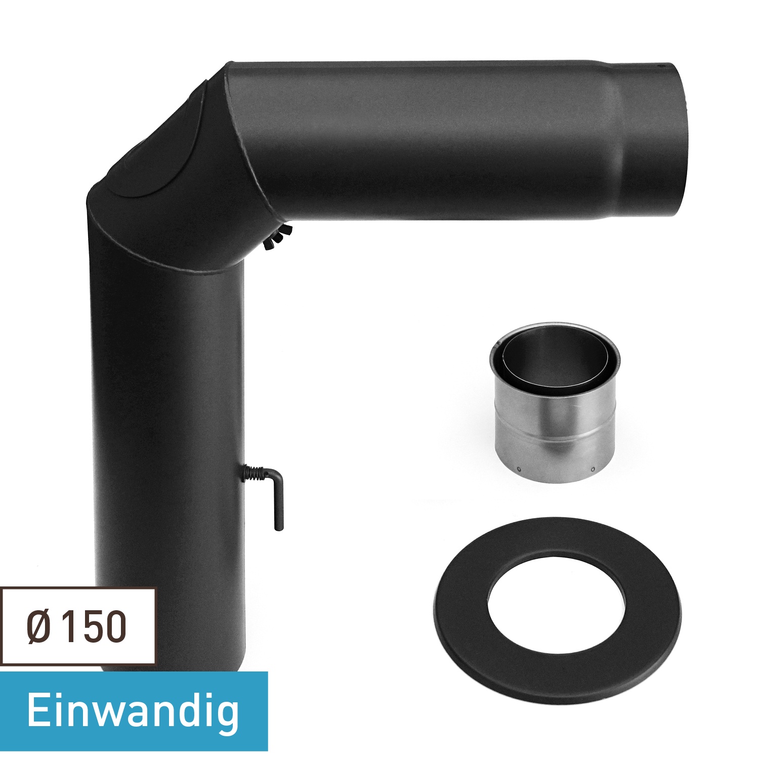 Raik Basic Rauchrohrbogen Set 150mm geschweißt schwarz für Rauchrohr / Ofenrohr