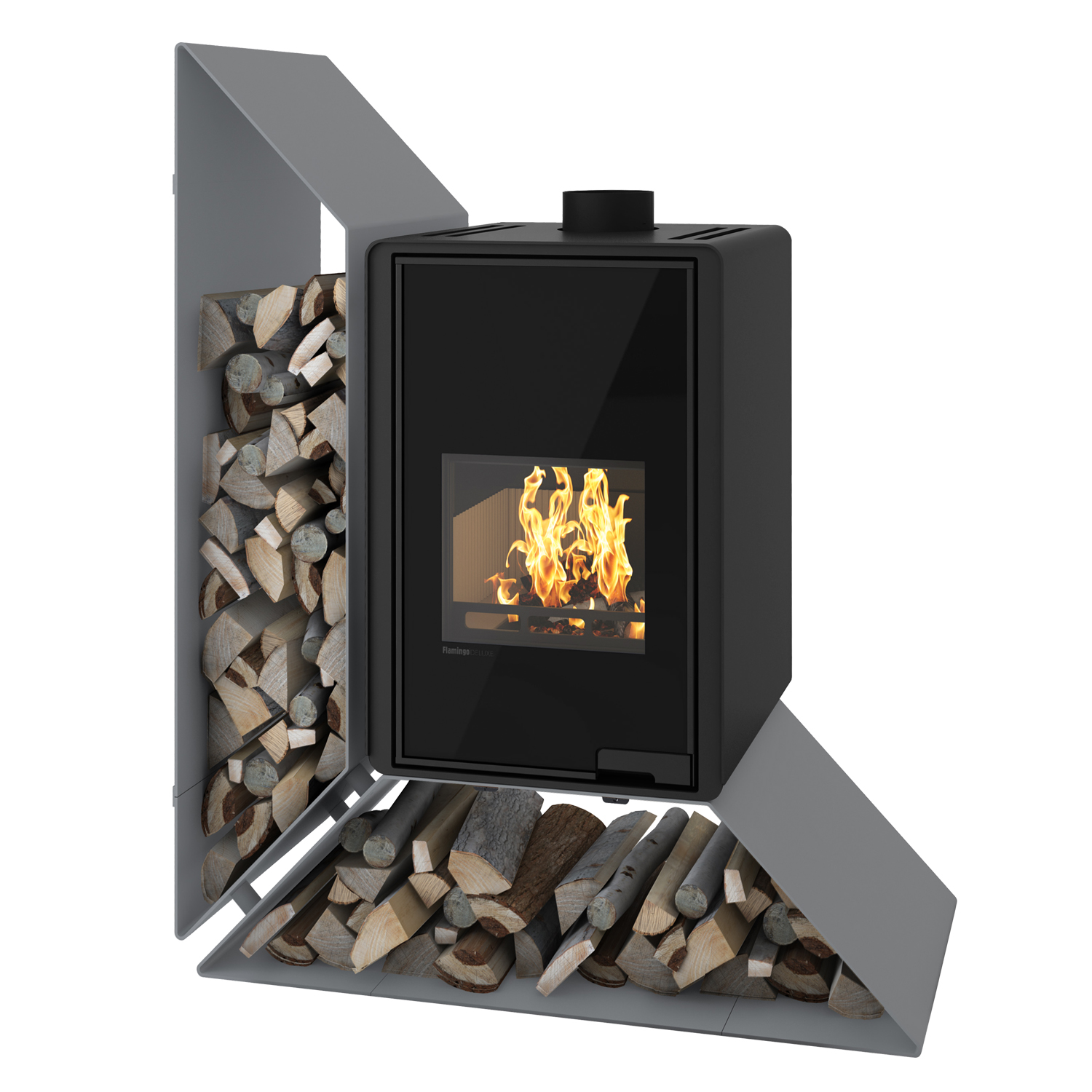 HS Flamingo Deluxe Kampa Kaminofen Grau Regal links