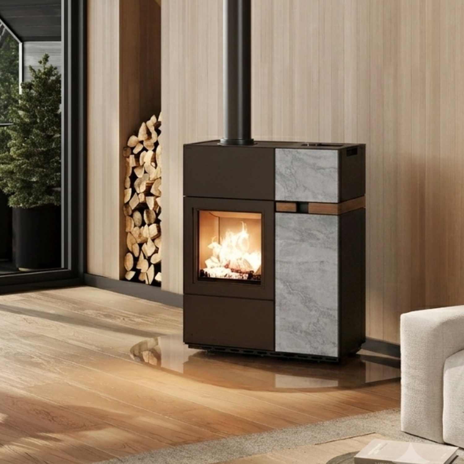Austroflamm Quadra Duo Hybrid Kamin-/Pelletofen Naturstein Marble Grey Clouds