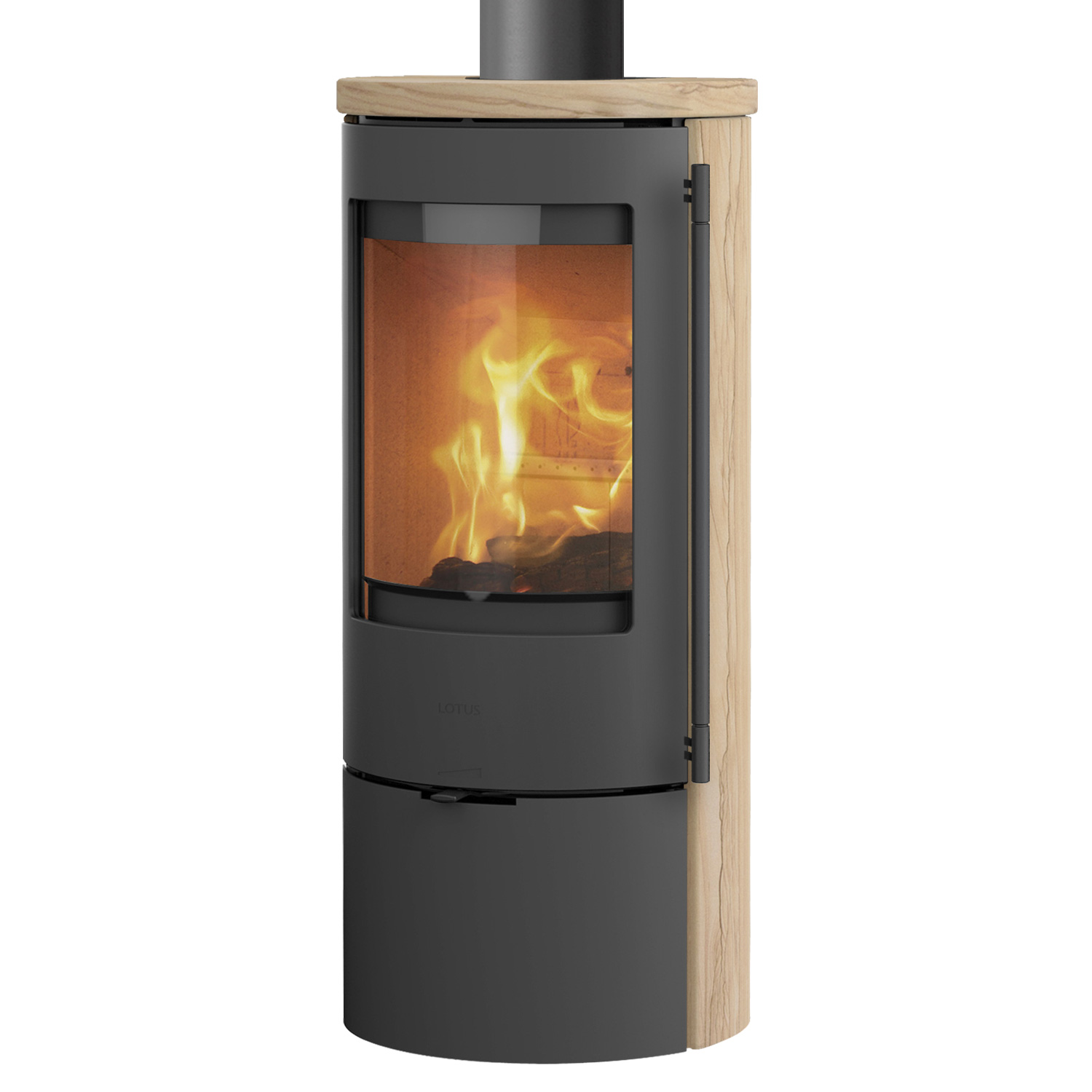 Lotus Prestige Basic S Kaminofen Sandstein, Korpus Grau, DIBt, Rauchrohranschluss oben