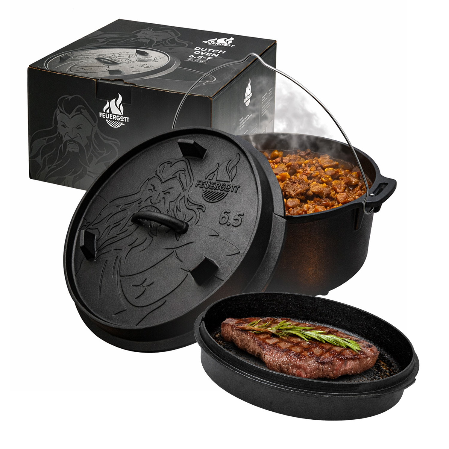 FEUERGOTT Dutch Oven 6,5 l mit Füßen