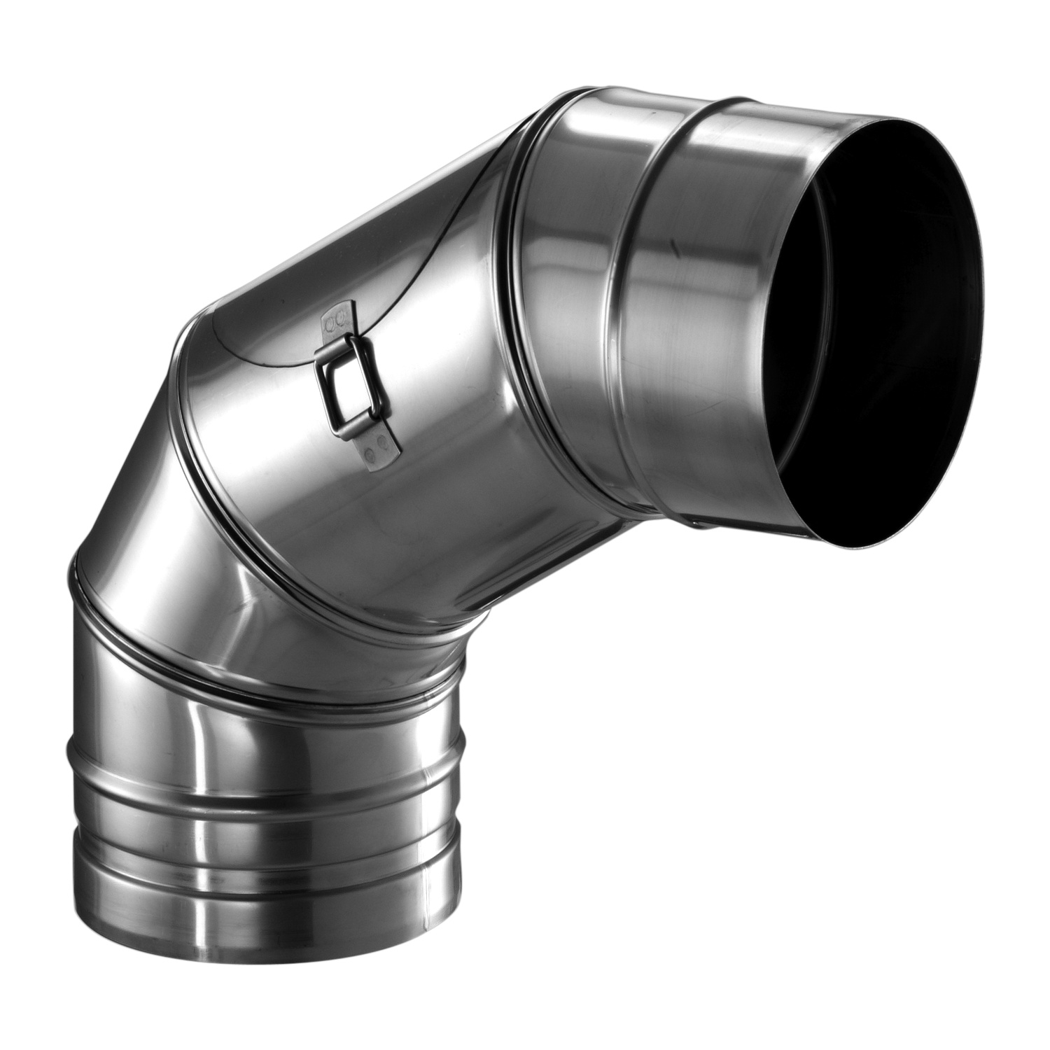 Schiedel PRIMA PLUS Bogen 0-90° drehbar Ø130 mm mit Reinigungsöffnung flach für Festbrennstoffe einwandig matt