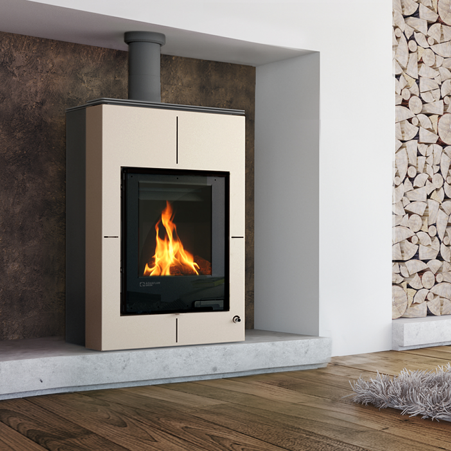 Aquaflam Vario Saporo Basic Wasserführender Kaminofen Creme 11/5 kW