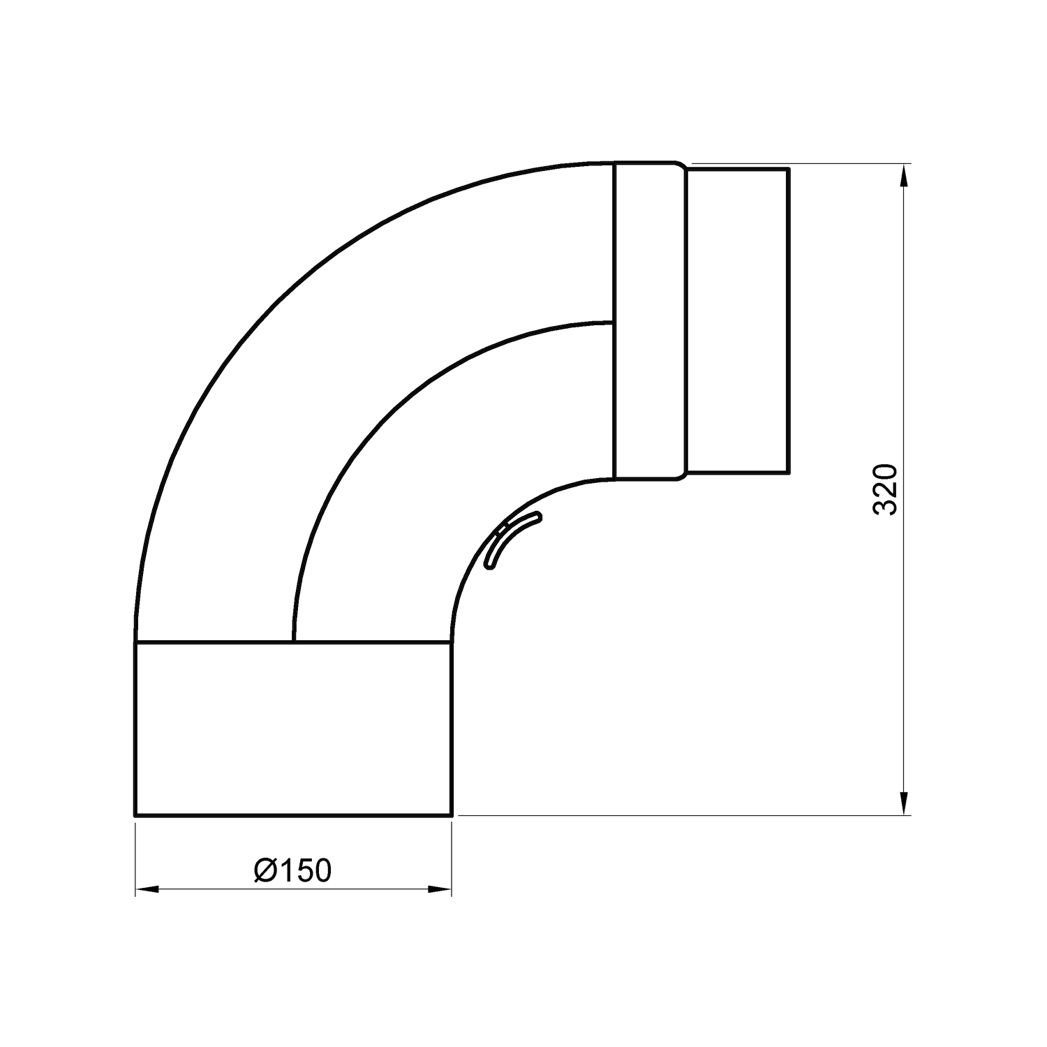 Raik Basic Rauchrohrbogen 150mm schwarz 90° gezogen mit Tür für Rauchrohr / Ofenrohr