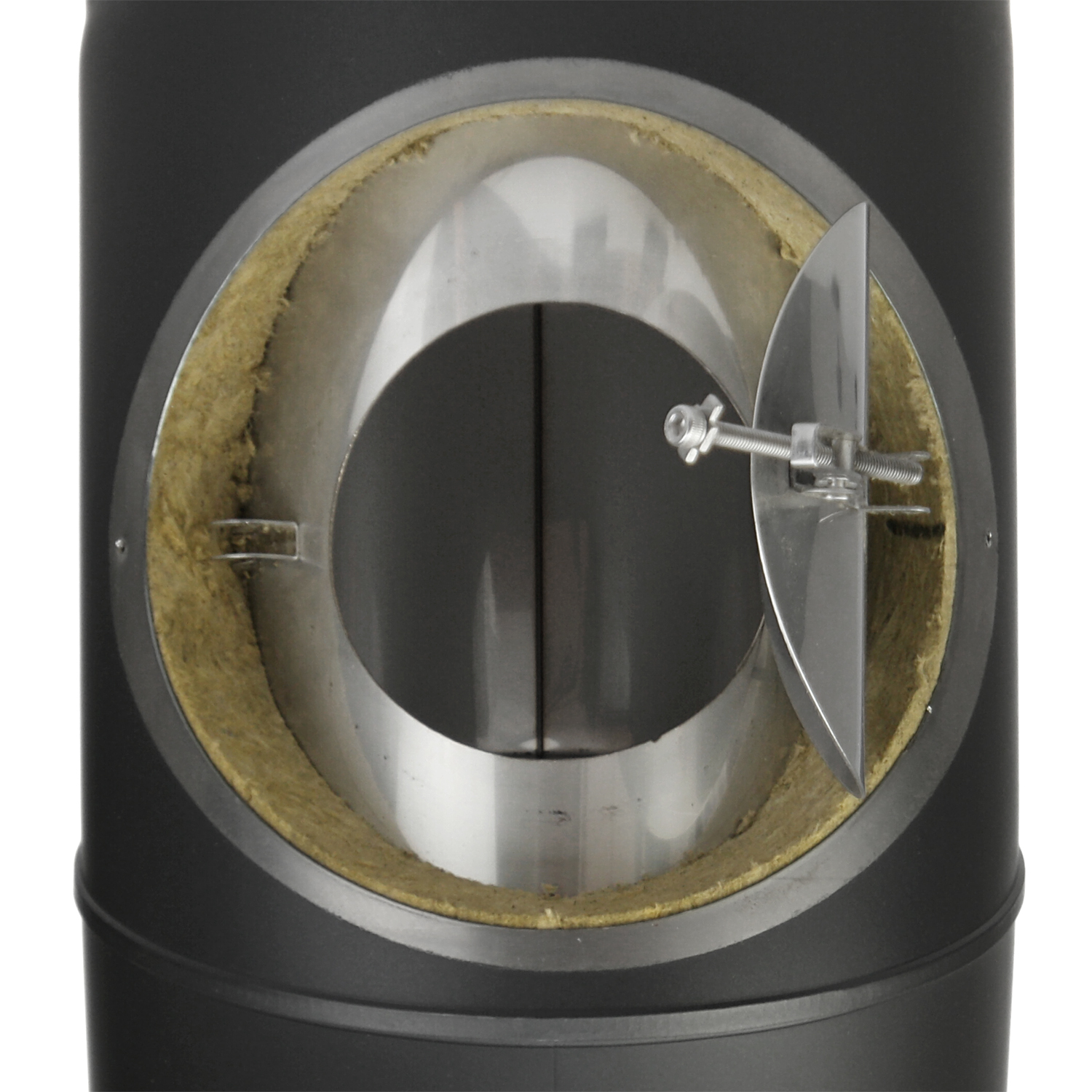 Raik Coltherm Rauchrohrbogen 150mm schwarz doppelwandig 45° mit Tür für Rauchrohr / Ofenrohr