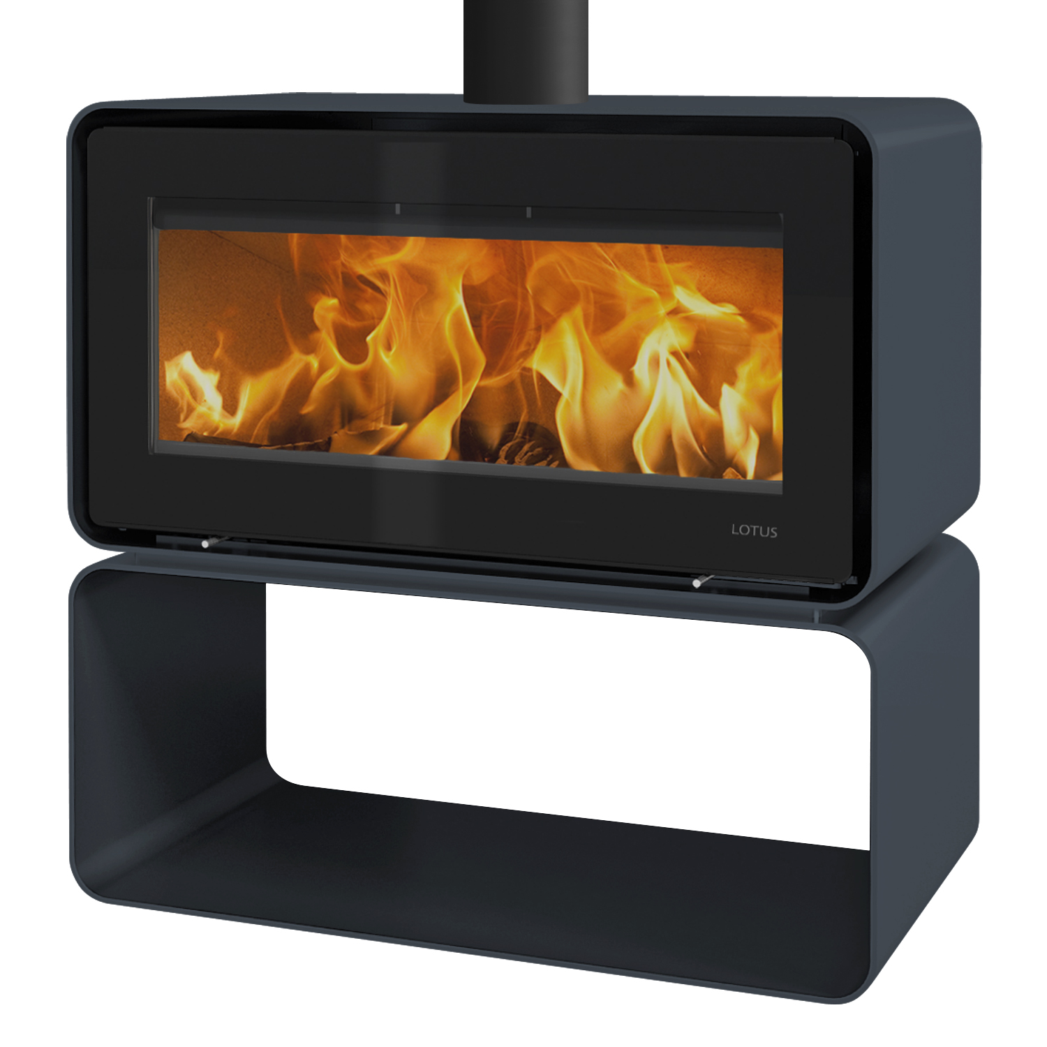 Lotus Living Cube Kaminofen Ocean Dark, Rauchabgang oben