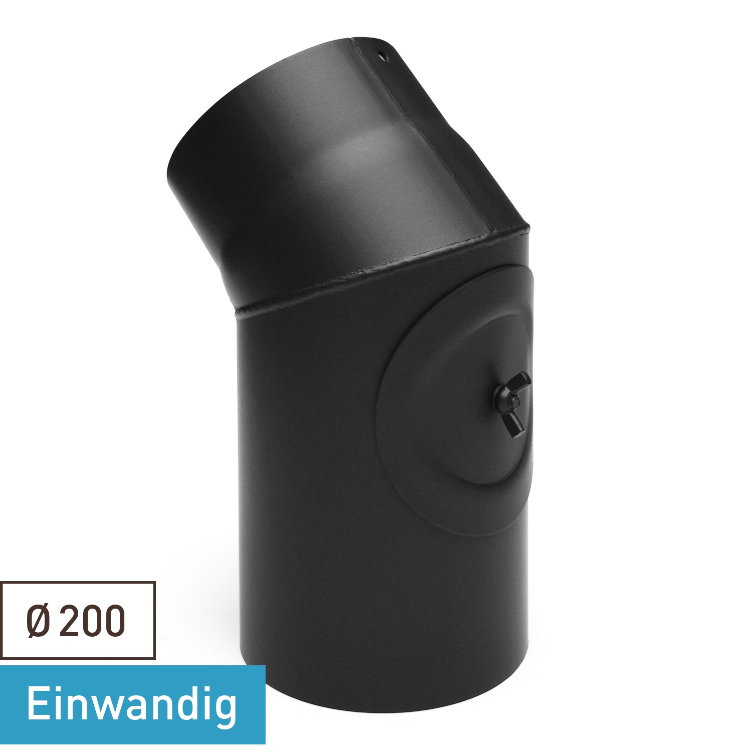 Raik Basic Rauchrohrbogen 200mm schwarz 45° mit Tür für Rauchrohr / Ofenrohr