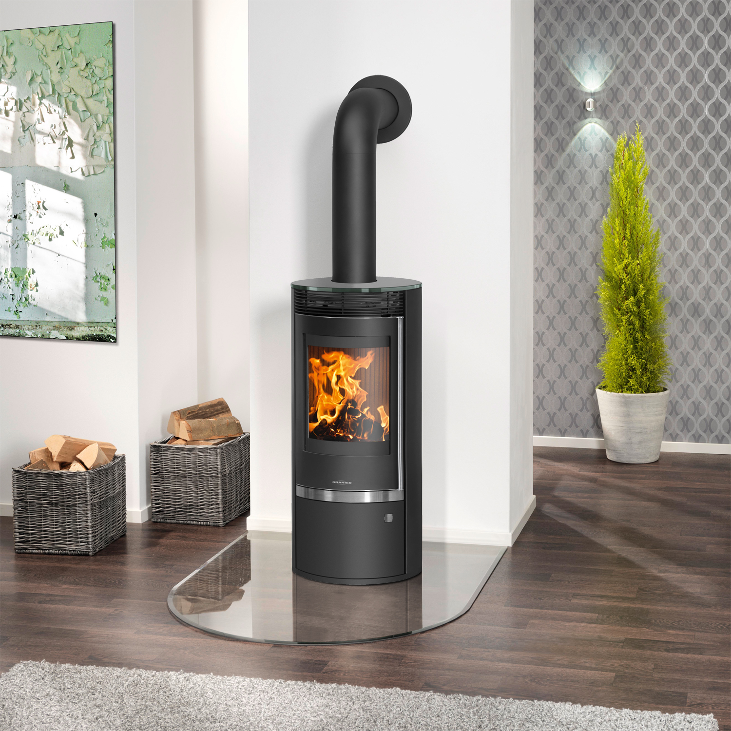 Oranier Rota Top 2.0 Kaminofen Stahl Schwarz mit Glas-Abdeckplatte