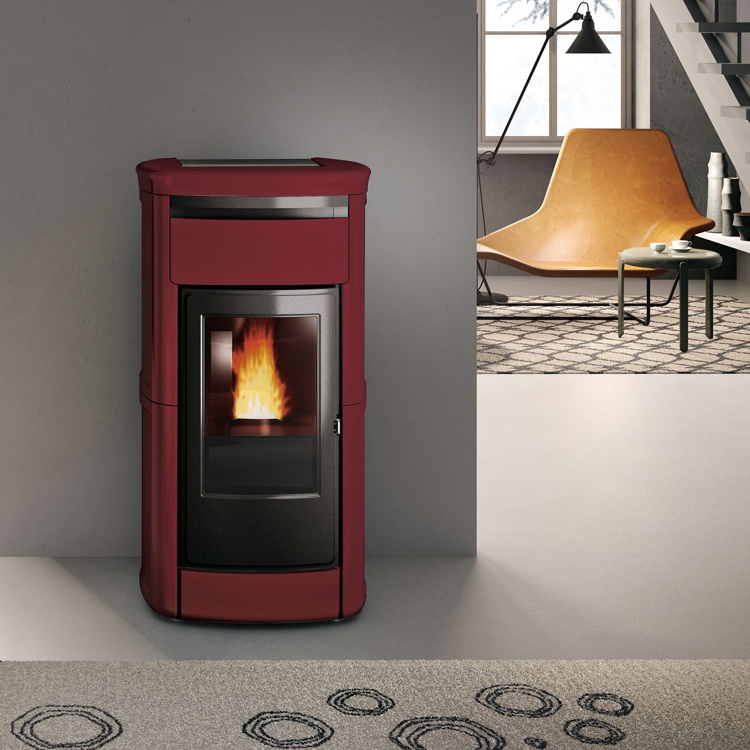 Edilkamin Kira2 H 22 Up wasserführender Pelletofen Keramik Bordeaux inkl. Kit R-FX