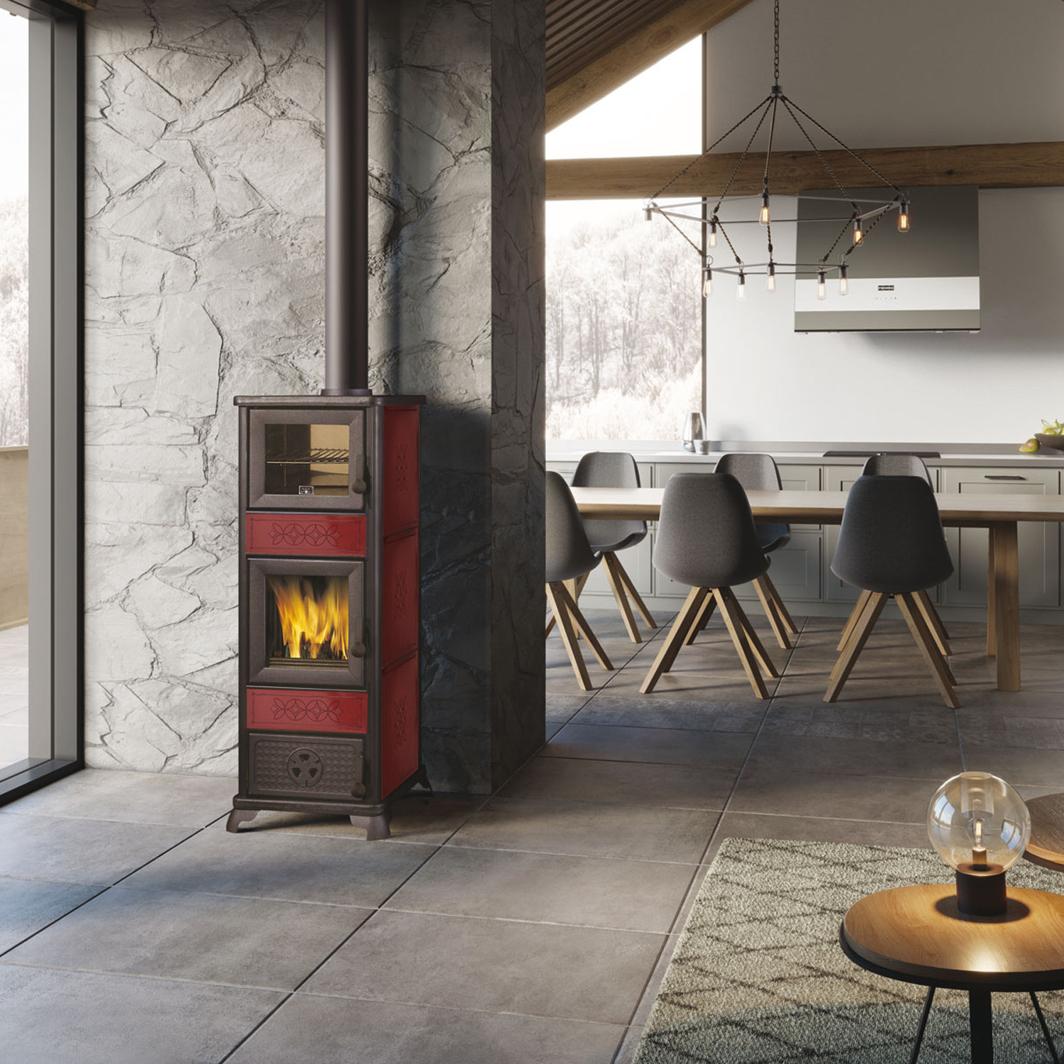 EK63 Decor C Evo Kaminofen Keramik bordeaux