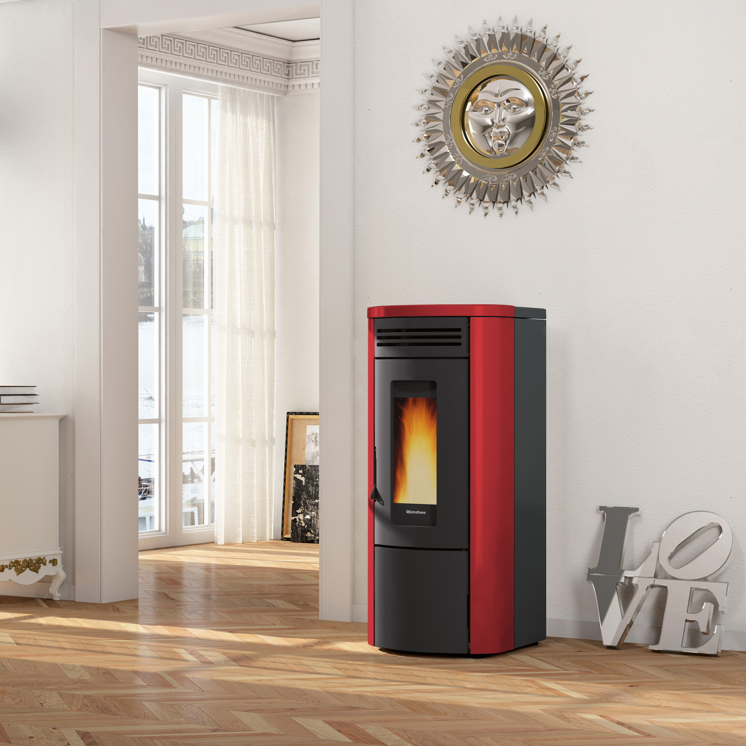 Extraflame COSTANZA IDRO 5.0 - Bordeauxrot wassergeführter Pelletofen